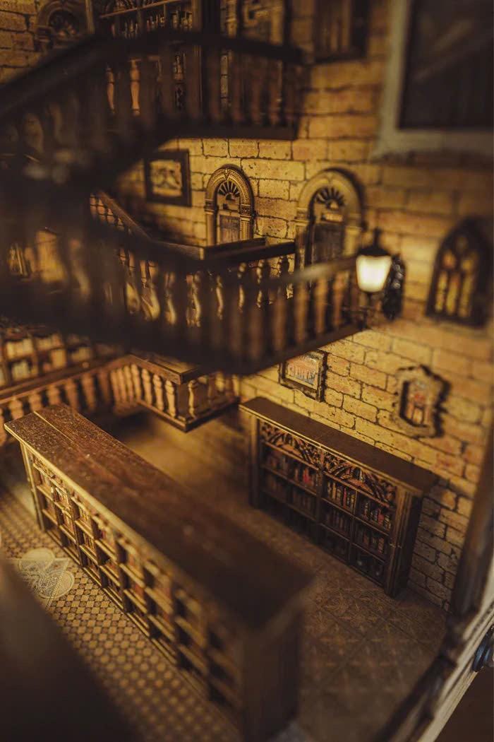 Enchanted Grand Hall Book Nook Kit: DIY Wooden Miniature Library with LED