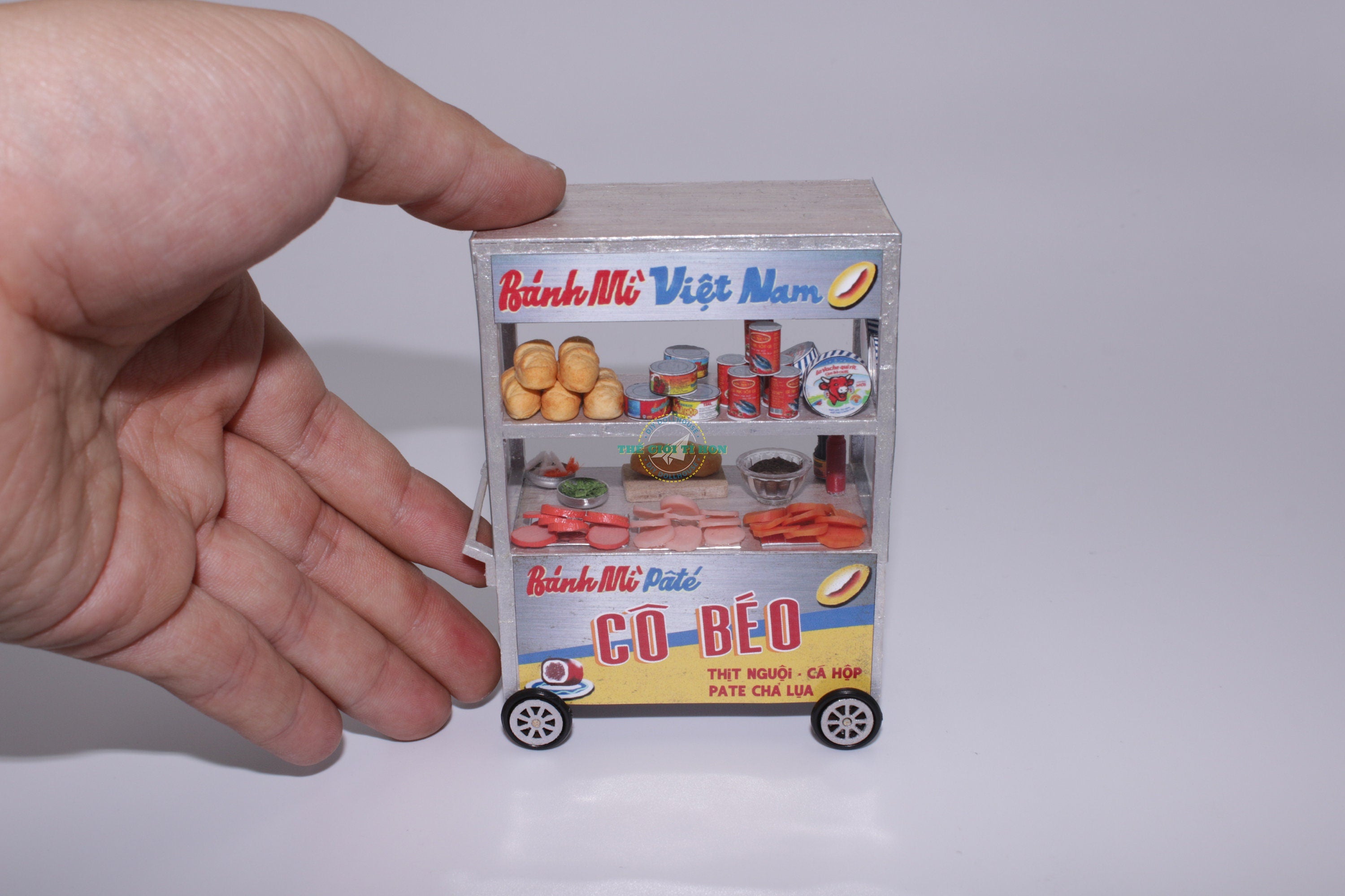 Modern Banh Mi Cart DIY Kit: 3D Wooden Puzzle, Vietnam Souvenir