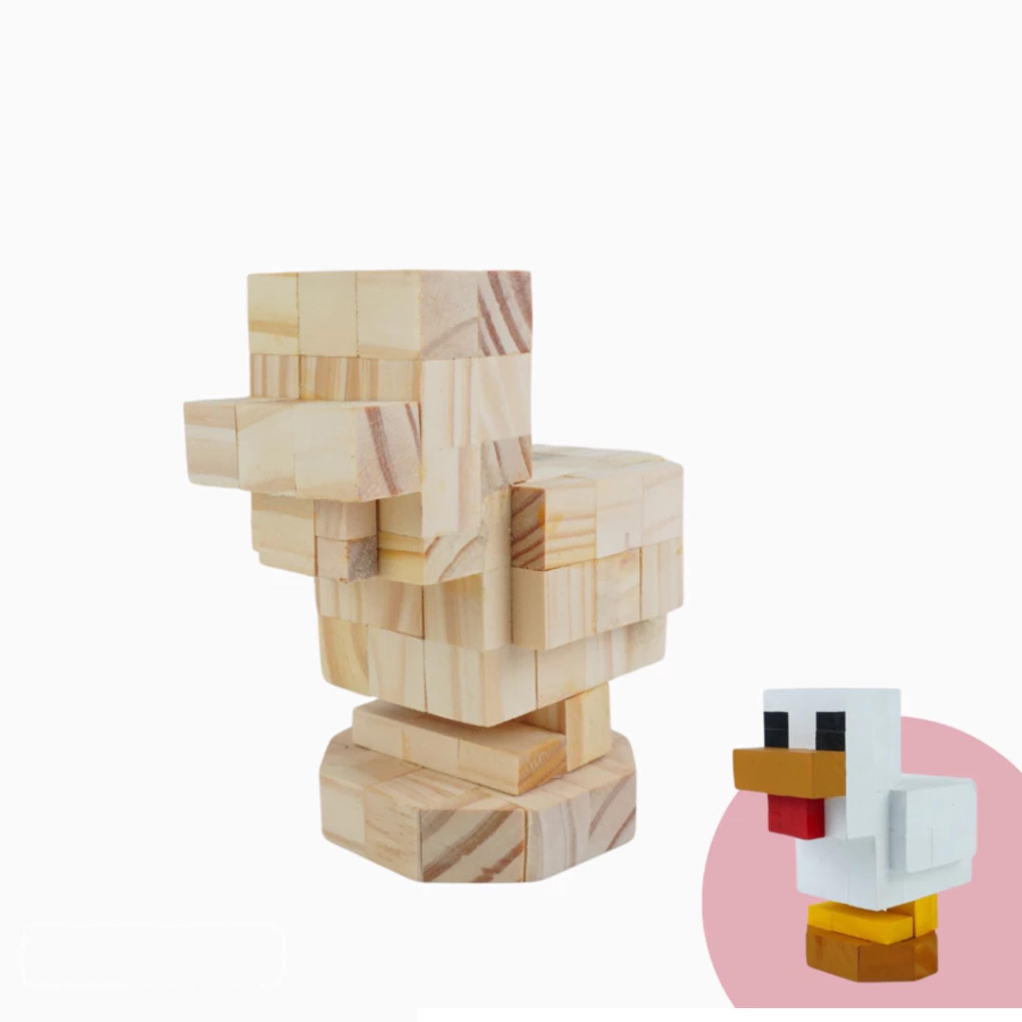 Minecraft Wooden Chicken Model & DIY Painting Kit | Handmade Pixel Art Wood Toy, Collectible Gift, Kids Craft Activity