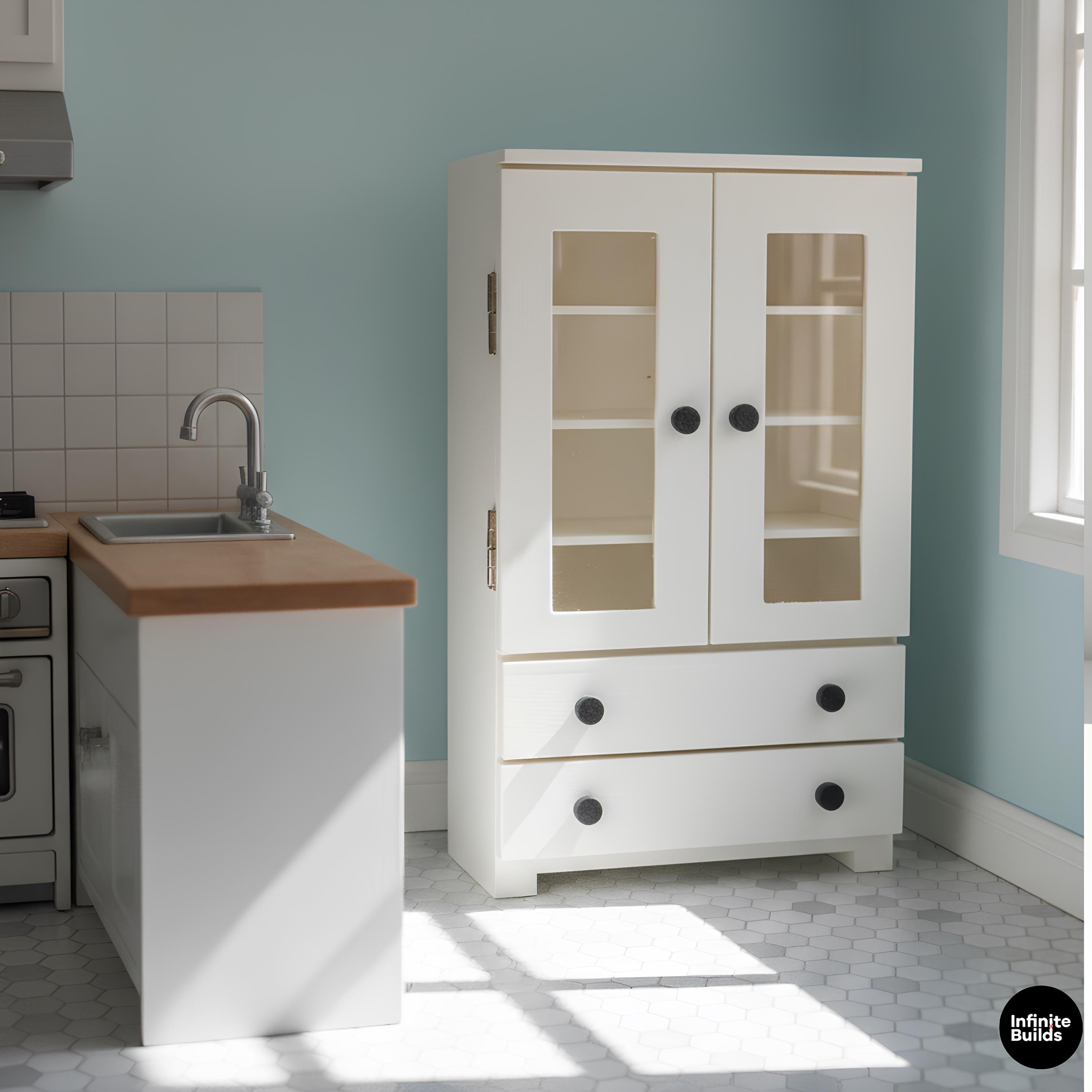 Miniature Double Door Cupboard | 1:12 Scale 3D Printed Cabinet | Dollhouse Storage Furniture | Desk Decor | Gift for Collectors