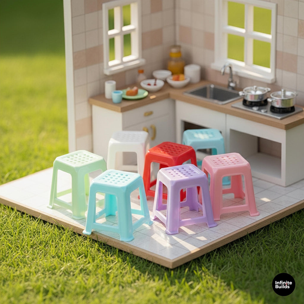 Miniature Vietnamese Plastic Stool Set of 2 | 1:12 Street Food Chair for Dollhouse | Miniature Vietnamese Furniture | Tiny Doll Chair
