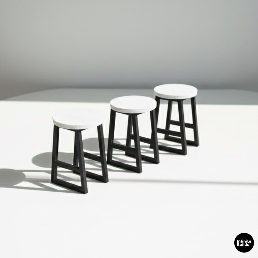 Miniature Kitchen Bar Stools | Set of 3 | 1:12 Scale Dollhouse Furniture | DIY | Laser Cut MDF | Handpainted
