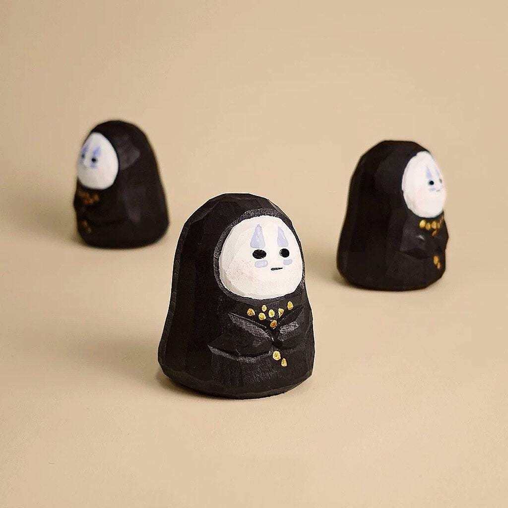 Handmade Wooden Spirit Figurine: Minimalist Faceless Desk Decor