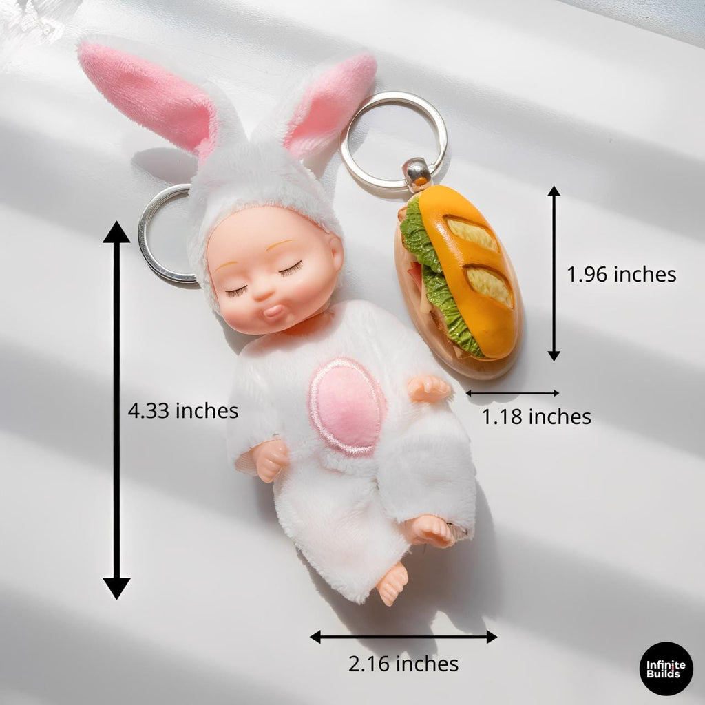 Gift Box Set | Mini Baby Bunny & Vietnamese Bread Charm | Handmade Figure | Desk Decor Keychain | Cute Food-Inspired Collectible