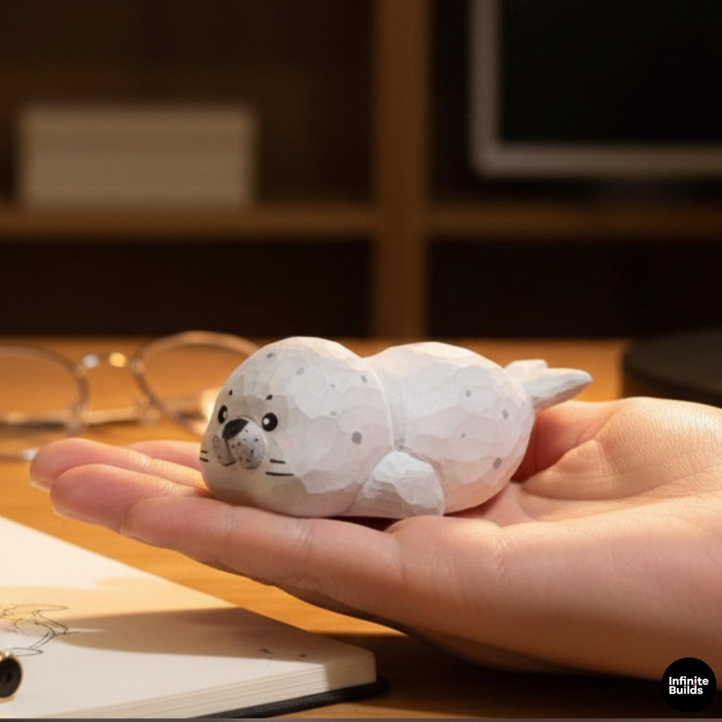 Mini Wooden Seal Figurine | Handmade Wood Miniature | Desk & Book Nook Decor | Cute Cozy Animal | Gift for Collectors