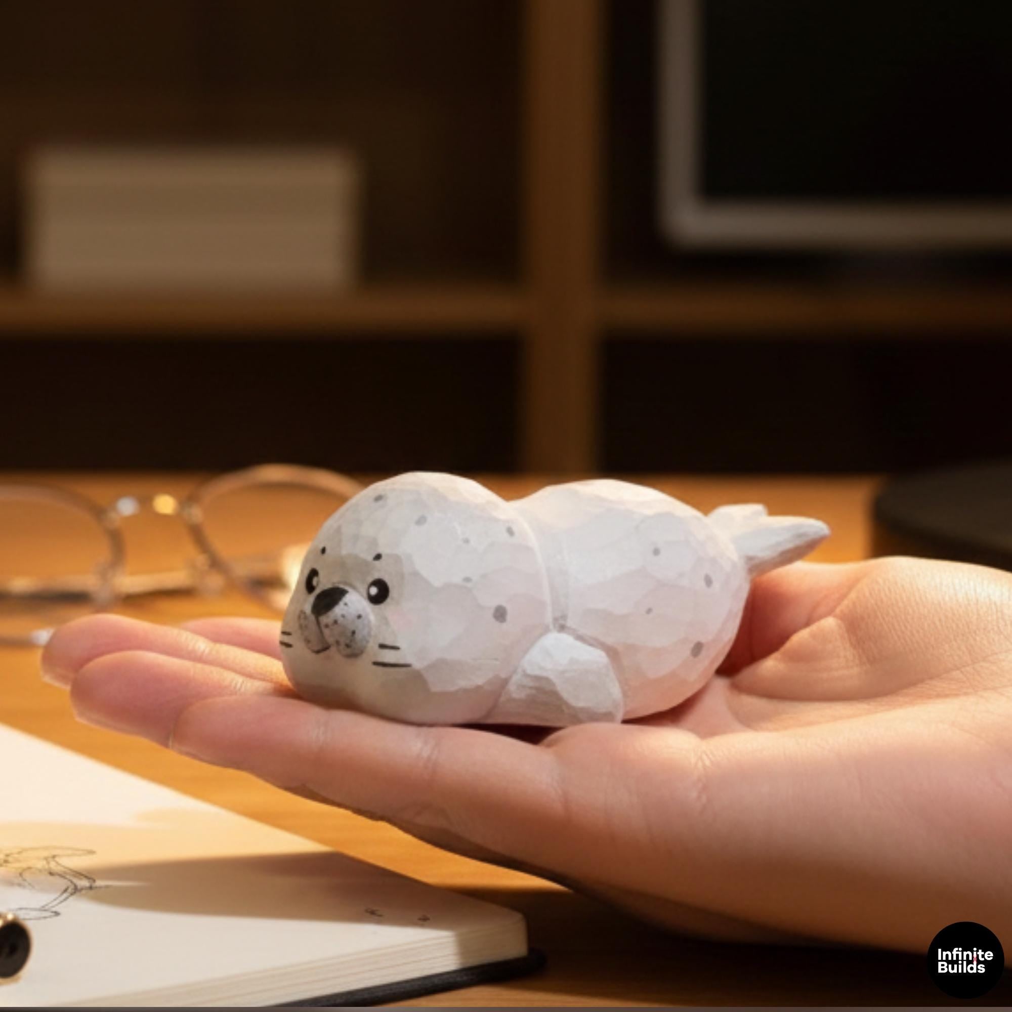 Mini Wooden Seal Figurine | Handmade Wood Miniature | Desk & Book Nook Decor | Cute Cozy Animal | Gift for Collectors