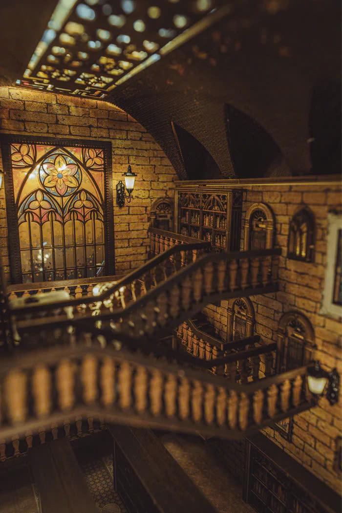 Enchanted Grand Hall Book Nook Kit: DIY Wooden Miniature Library with LED