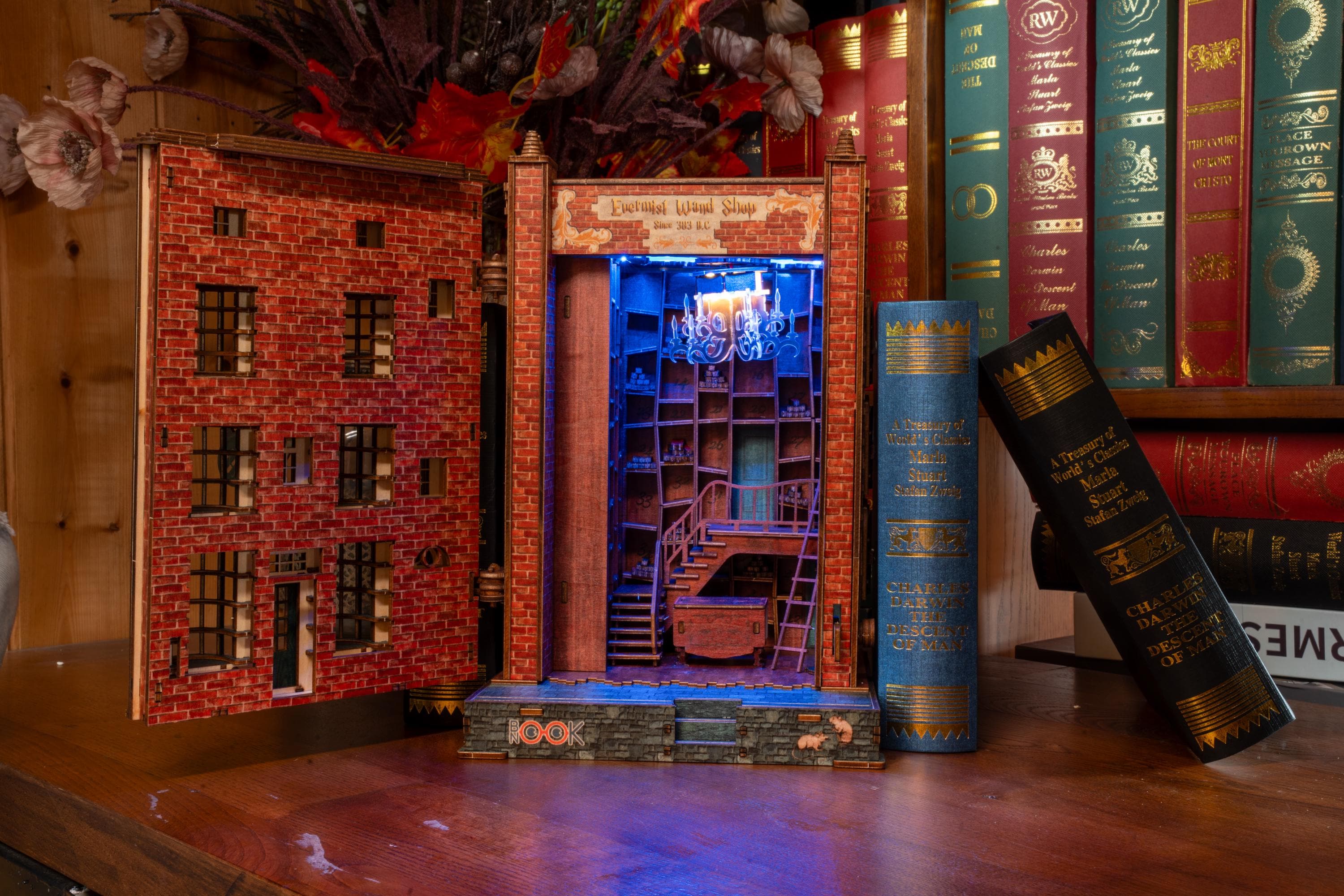 DIY Wooden Book Nook Kit: Enchanted Wand Shop with LED Lights