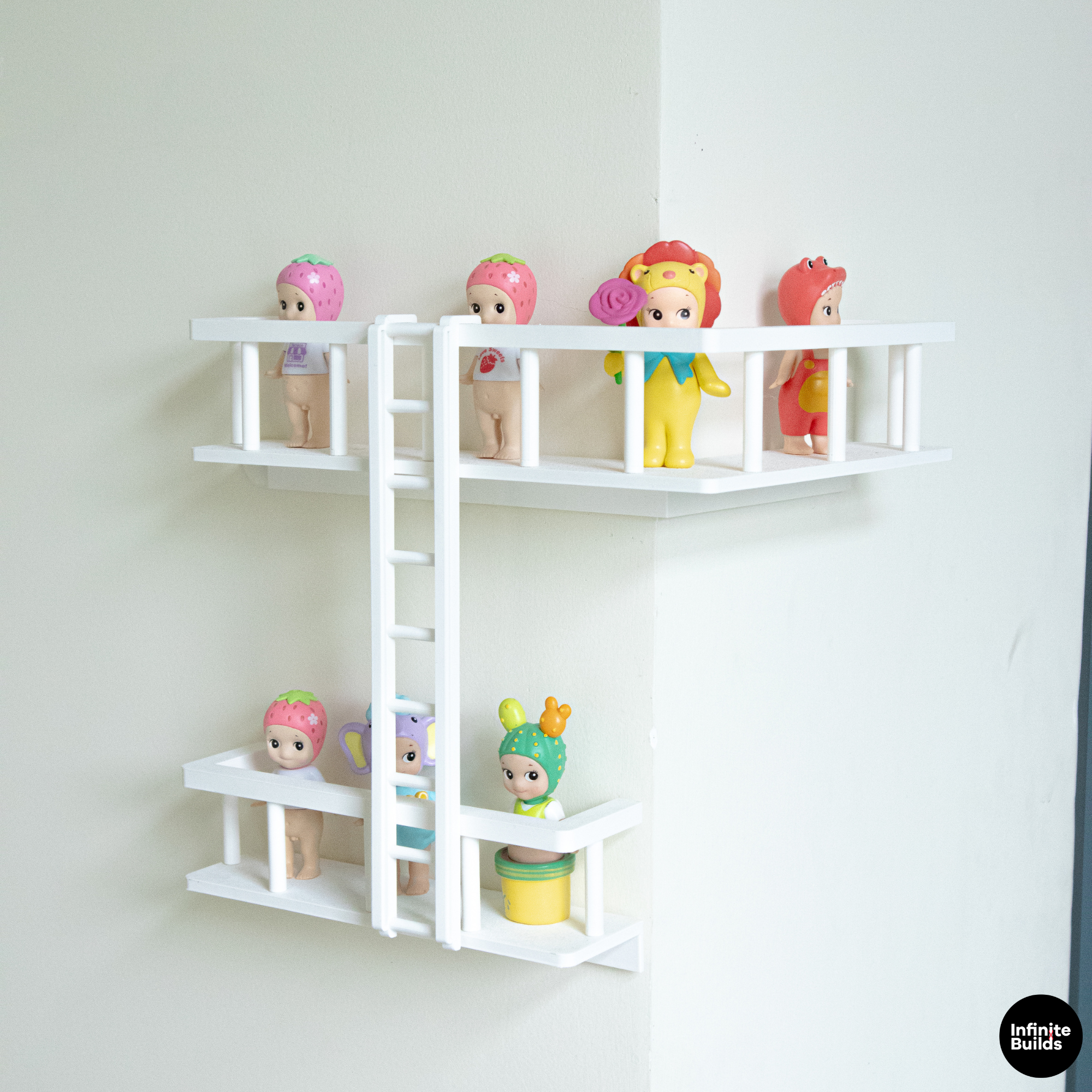 Corner Fire Escape Shelf for Smiski & Sonny Angel | Mini Wall Display with Ladder | Cute Figure Shelf Decor