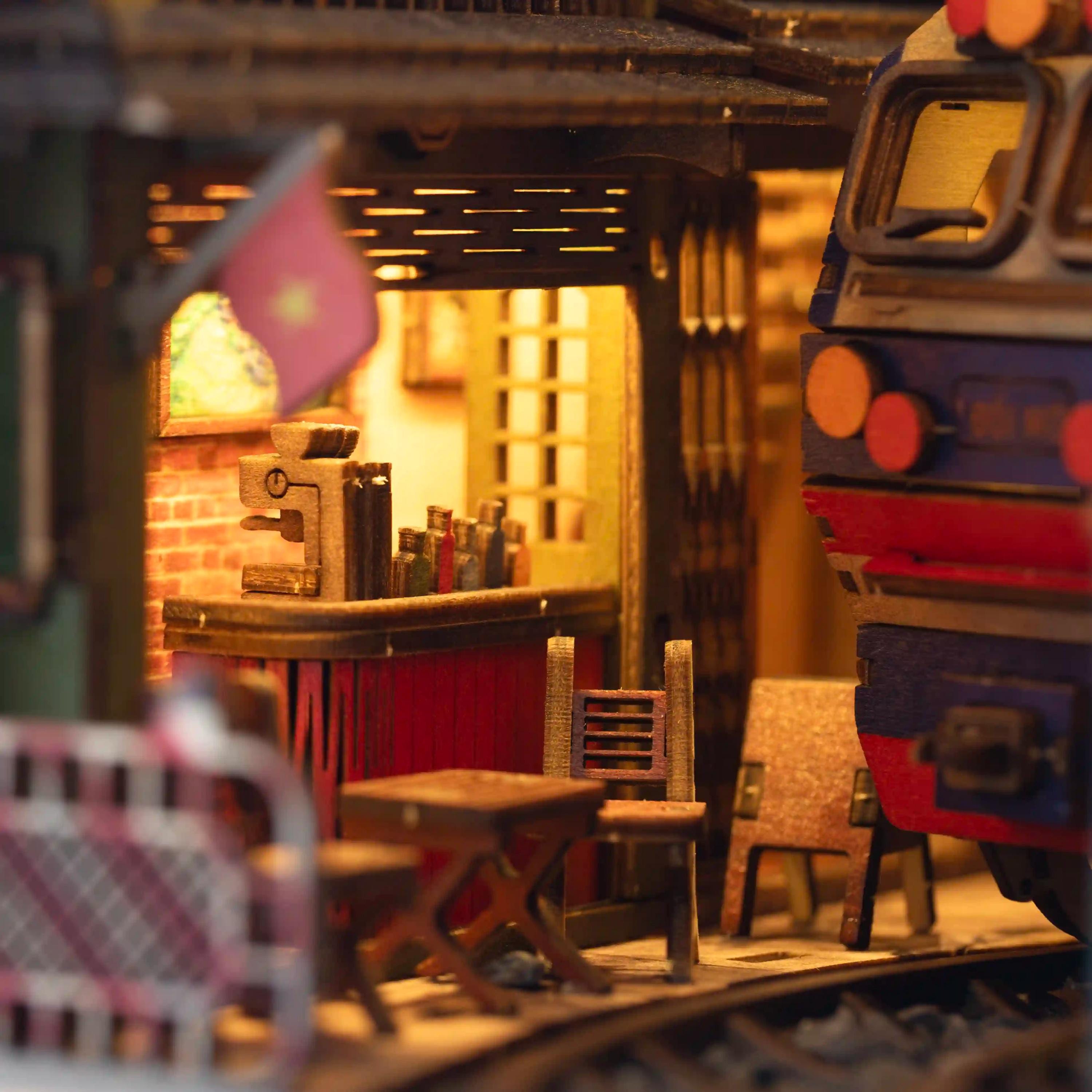 Hanoi Train Street DIY Book Nook Kit | Vietnamese Street Scene Miniature with LED Lights | 3D Wooden Puzzle Diorama | Handmade Vietnam Gift