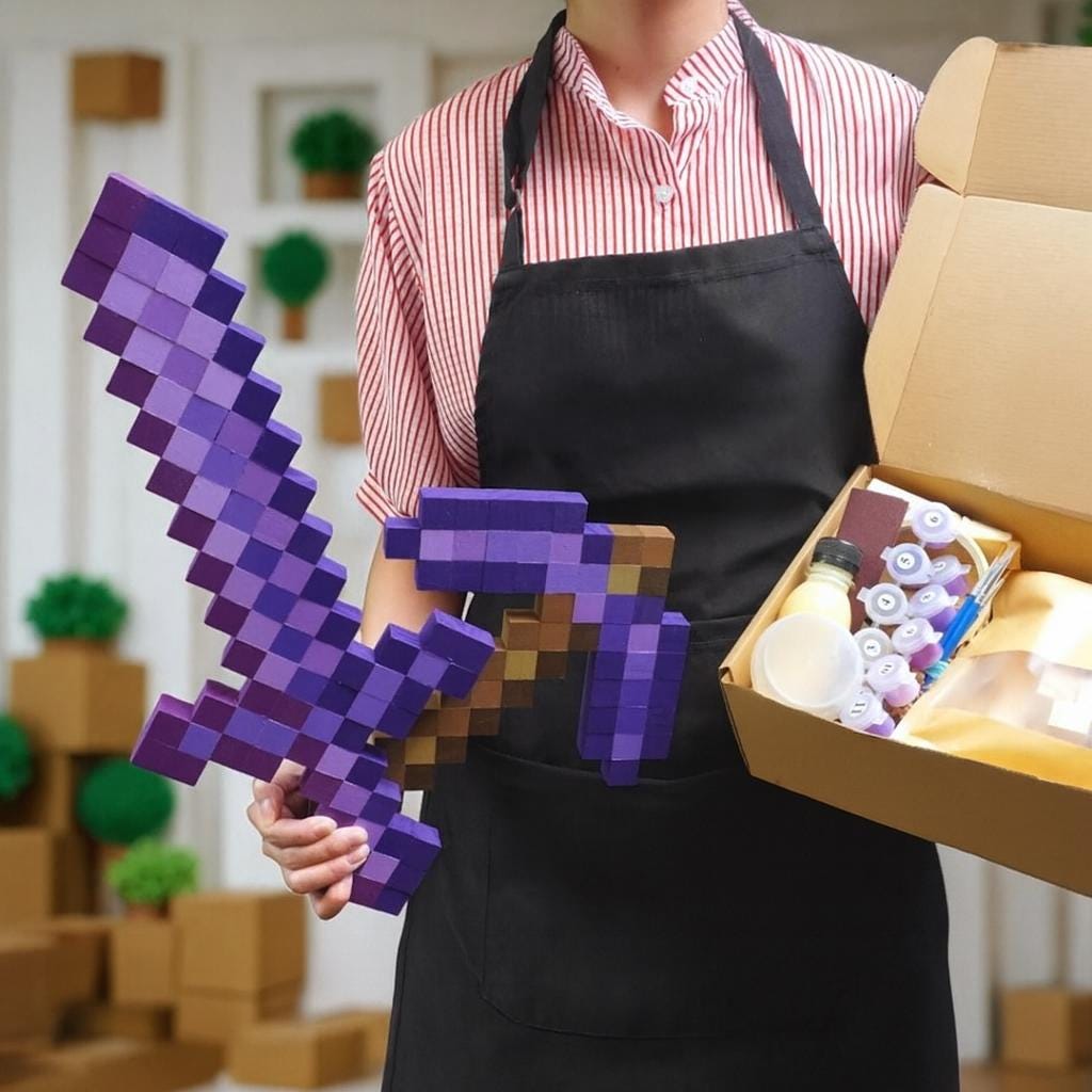 Minecraft Weapon DIY Craft Kit |  Build & Paint Sword, Axe, Pickaxe, Shovel | Wooden STEAM Toy | Handmade Gift for Kids and Adults