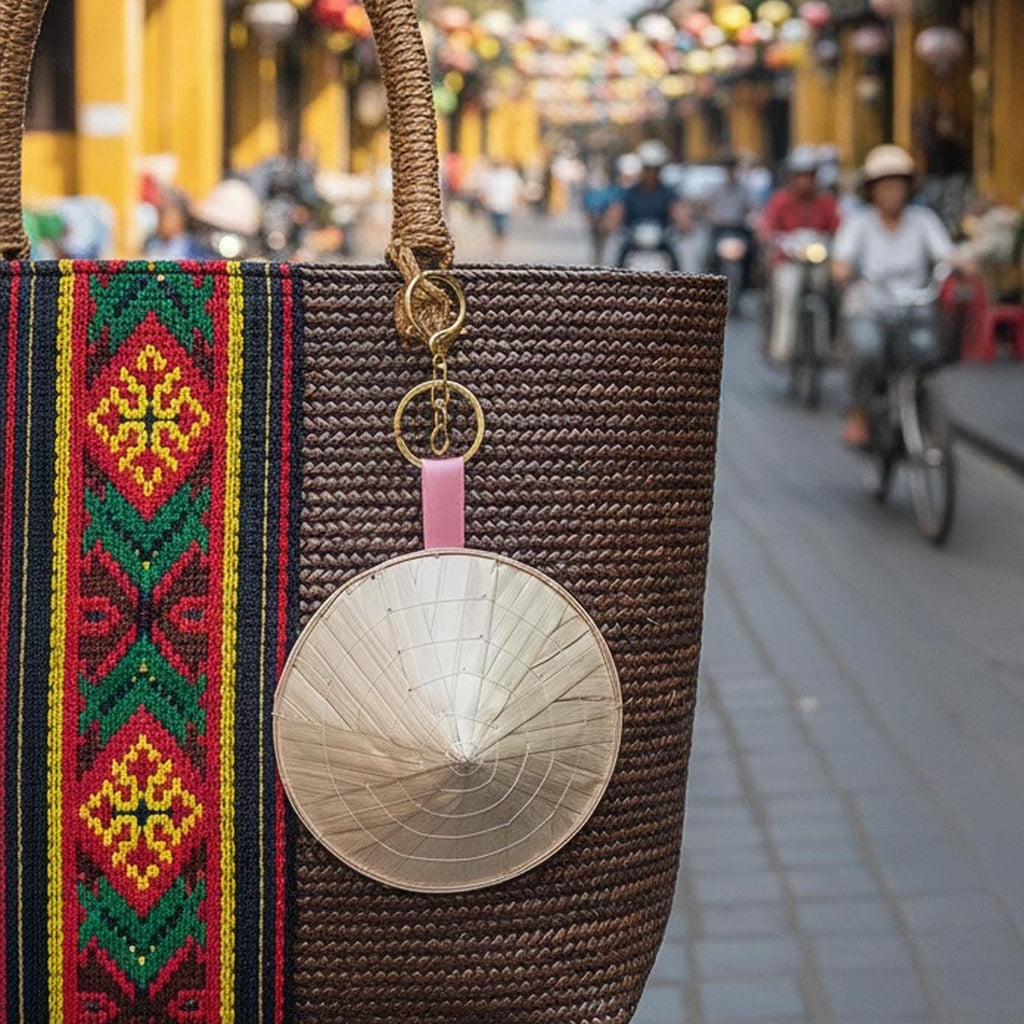 Mini Vietnamese Conical Hat Keychain | Handmade Nón Lá Charm | Bamboo Souvenir Gift from Vietnam | Eco-Friendly Bag Accessory | Palm Leaf