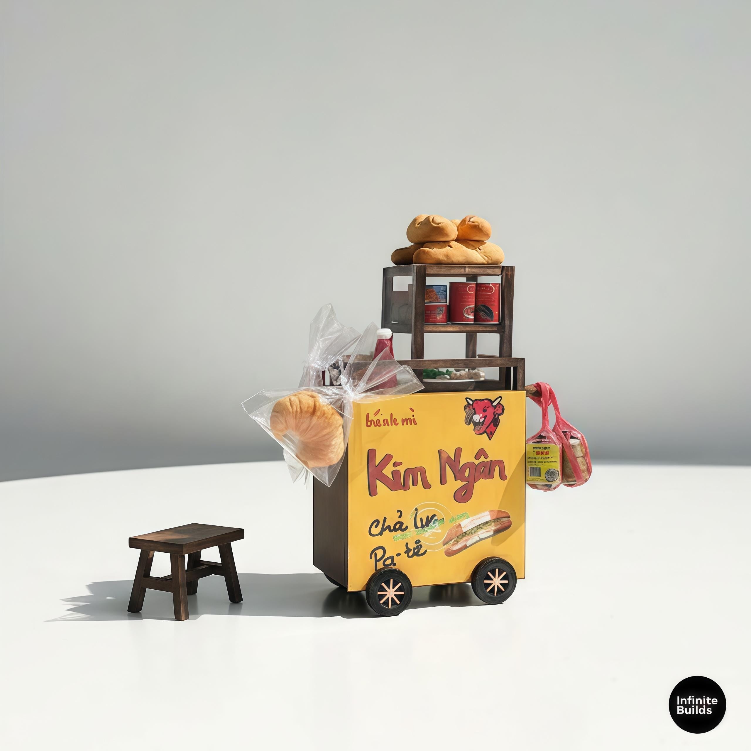 Vintage Banh Mi Cart Miniature DIY Kit: Vietnam Souvenir Dollhouse Decoration