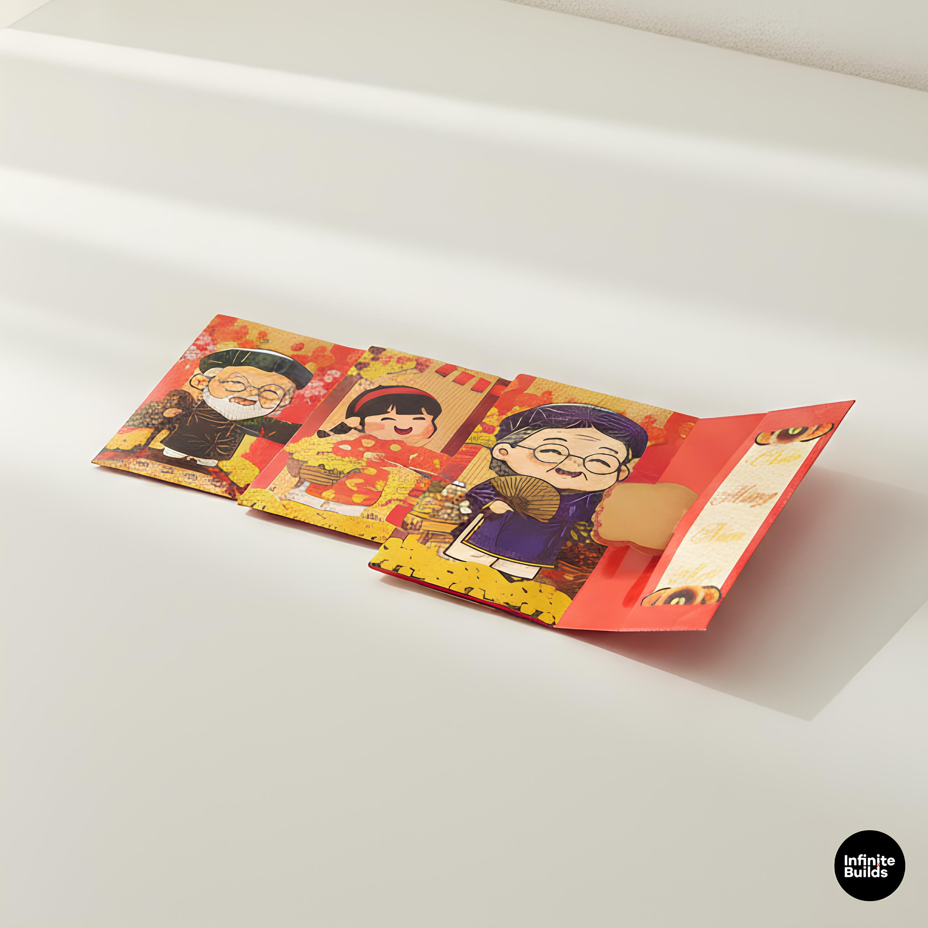 Assorted 3D Vietnamese Lucky Envelopes Set of 10 | Horizontal Open Style | Family Reunion Theme | Tet Red Packets 2026