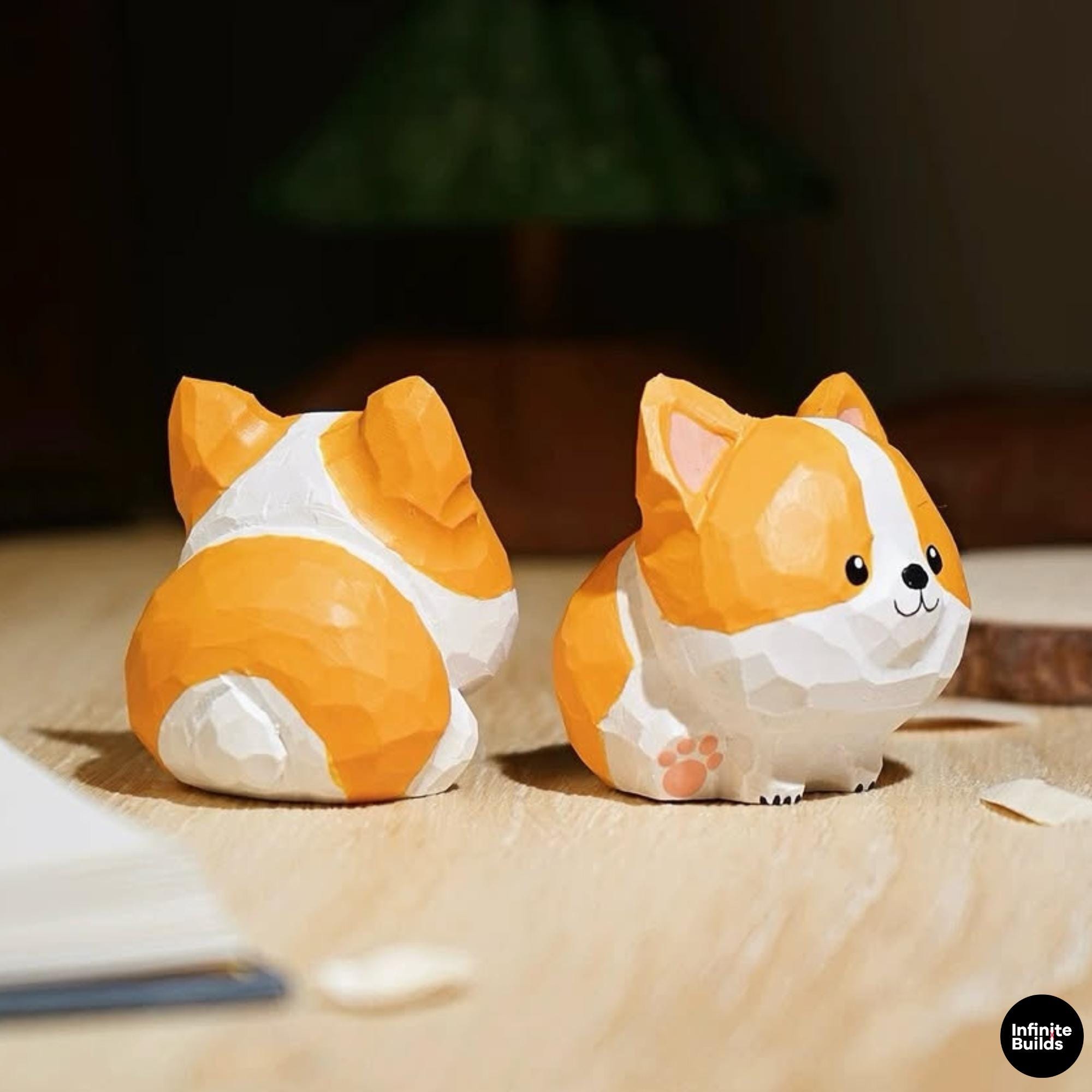 Chunky Corgi Wooden Figurine Keychain | Mini Desk Decor | Handmade Wood Animal | Cozy Cute Style | Gift for Dog Lovers