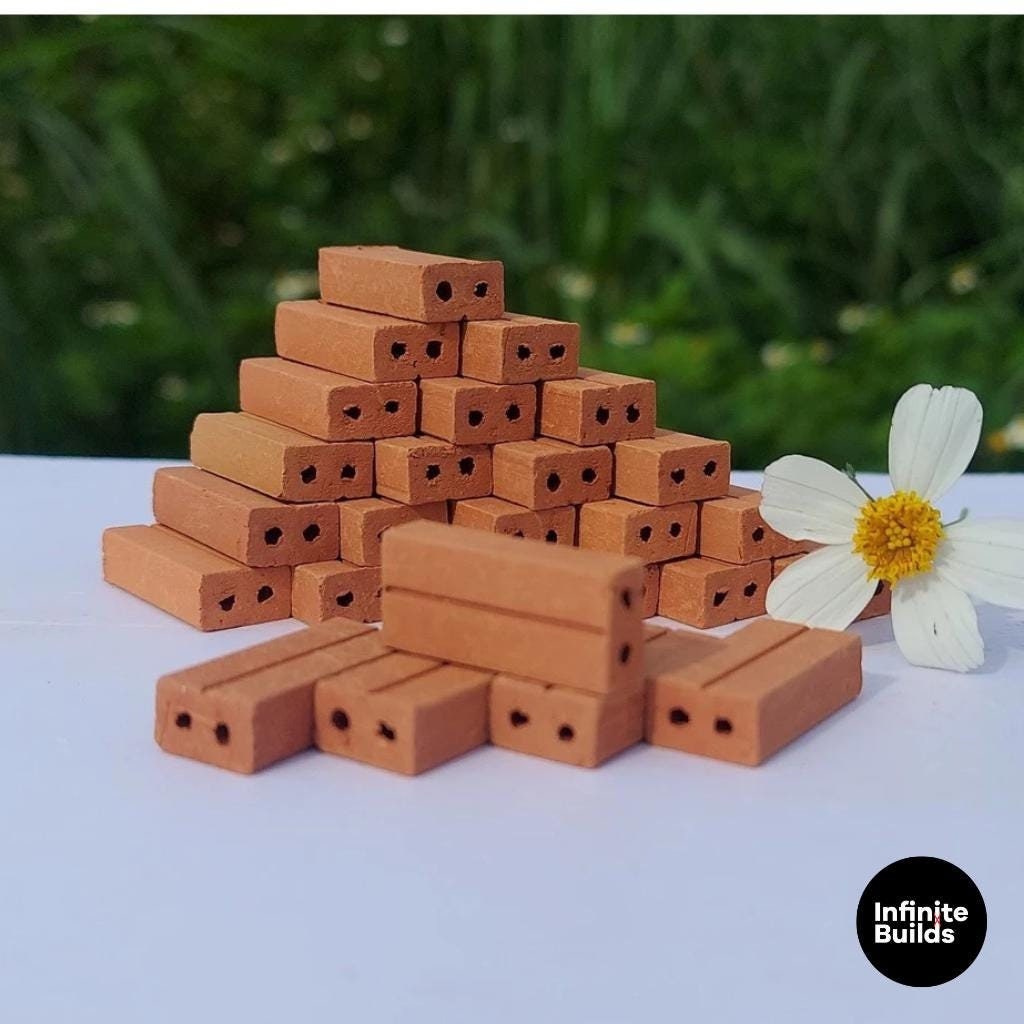 300 Miniature Red Bricks | 1:10 Scale | Dollhouse Construction | Architecture Modeling | Building Supplies | Miniature Housebuilding