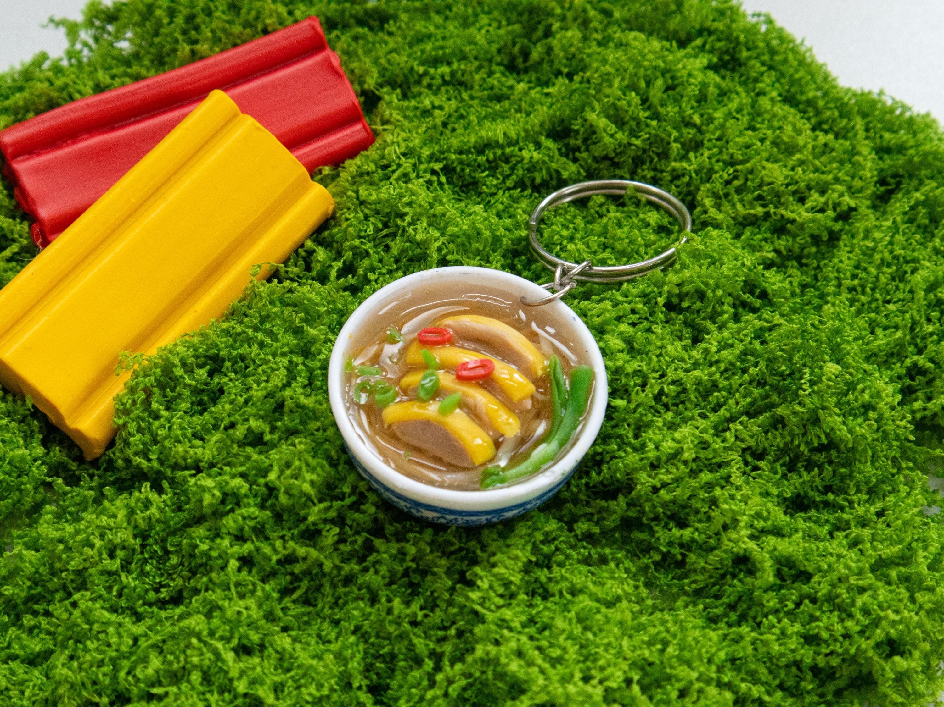 Miniature Chicken Pho Keychain: Vietnamese Polymer Clay Food