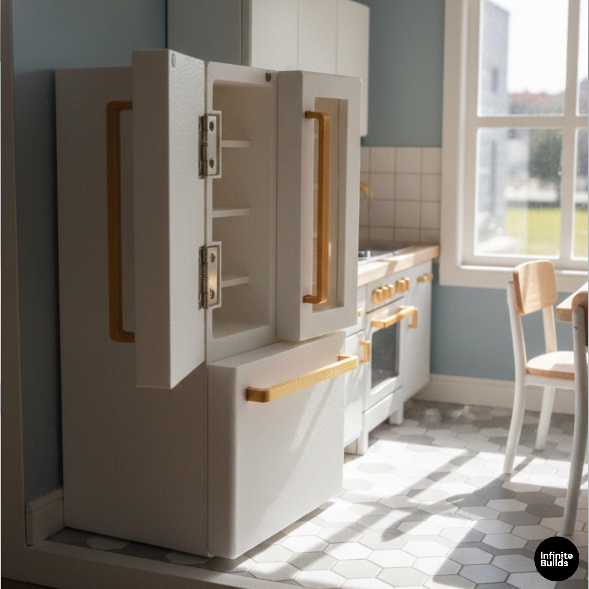 Double Door Mini Fridge 1:12 | 3D Printed Dollhouse Refrigerator | Mini Kitchen Decor | Modern Mini Furniture | Gift for Collectors