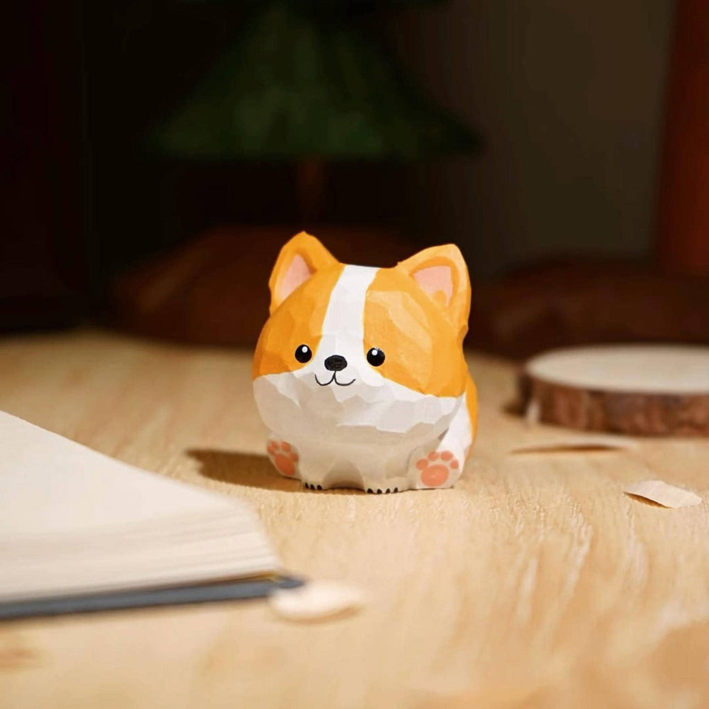 Chunky Corgi Wooden Figurine Keychain | Mini Desk Decor | Handmade Wood Animal | Cozy Cute Style | Gift for Dog Lovers