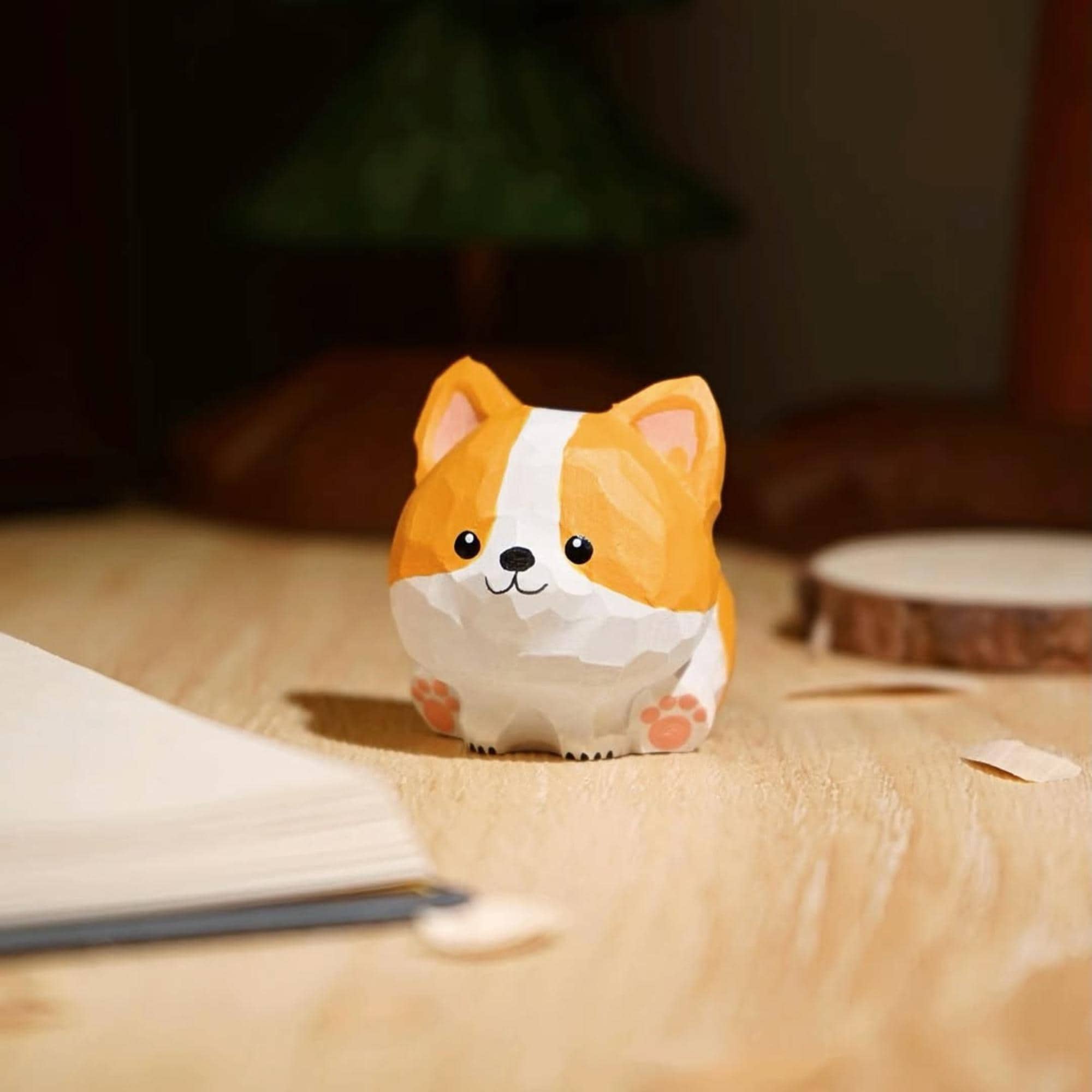 Chunky Corgi Wooden Figurine Keychain | Mini Desk Decor | Handmade Wood Animal | Cozy Cute Style | Gift for Dog Lovers
