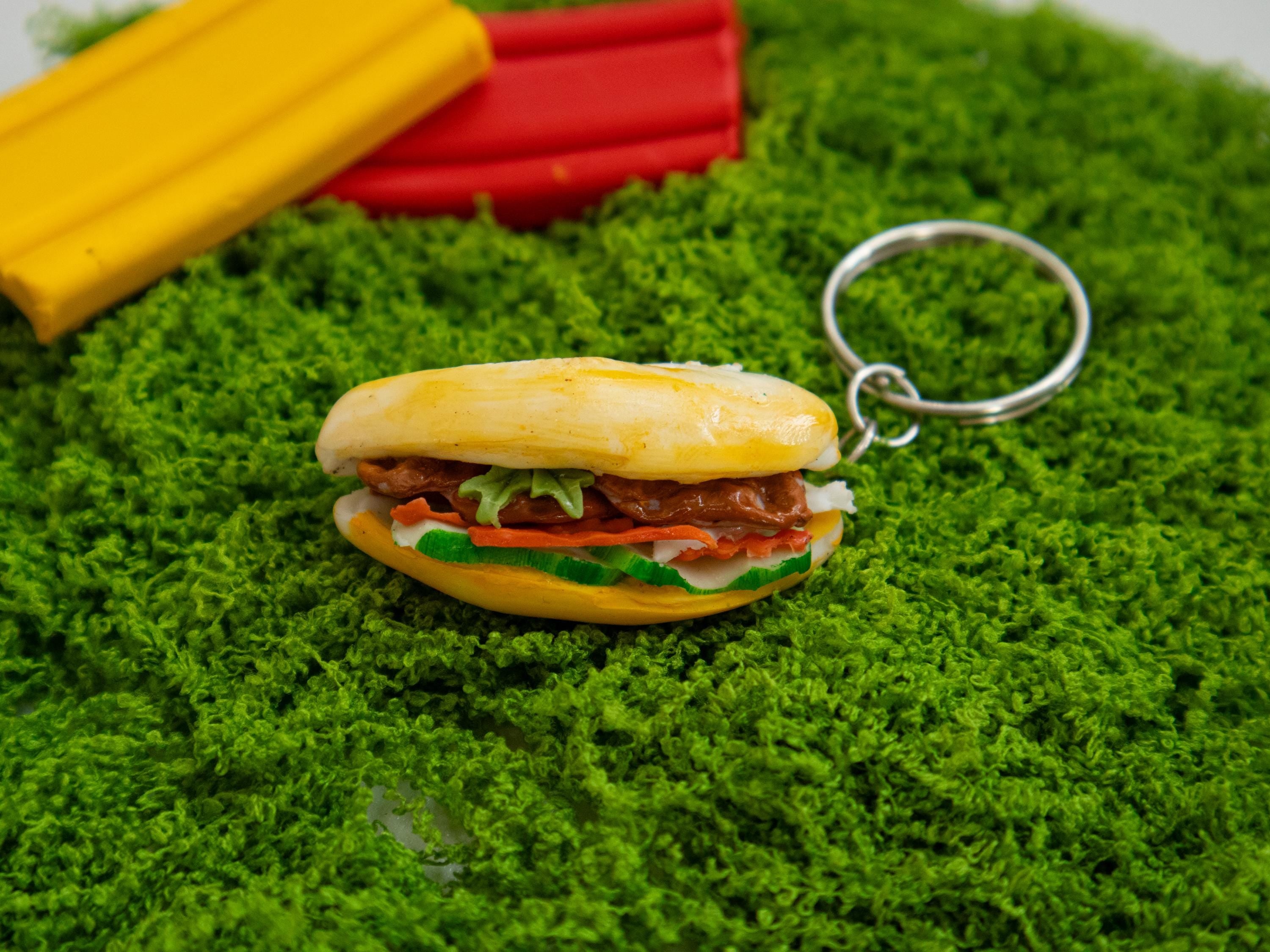 Mini Banh Mi Keychain: Handmade Polymer Clay Vietnamese Sandwich