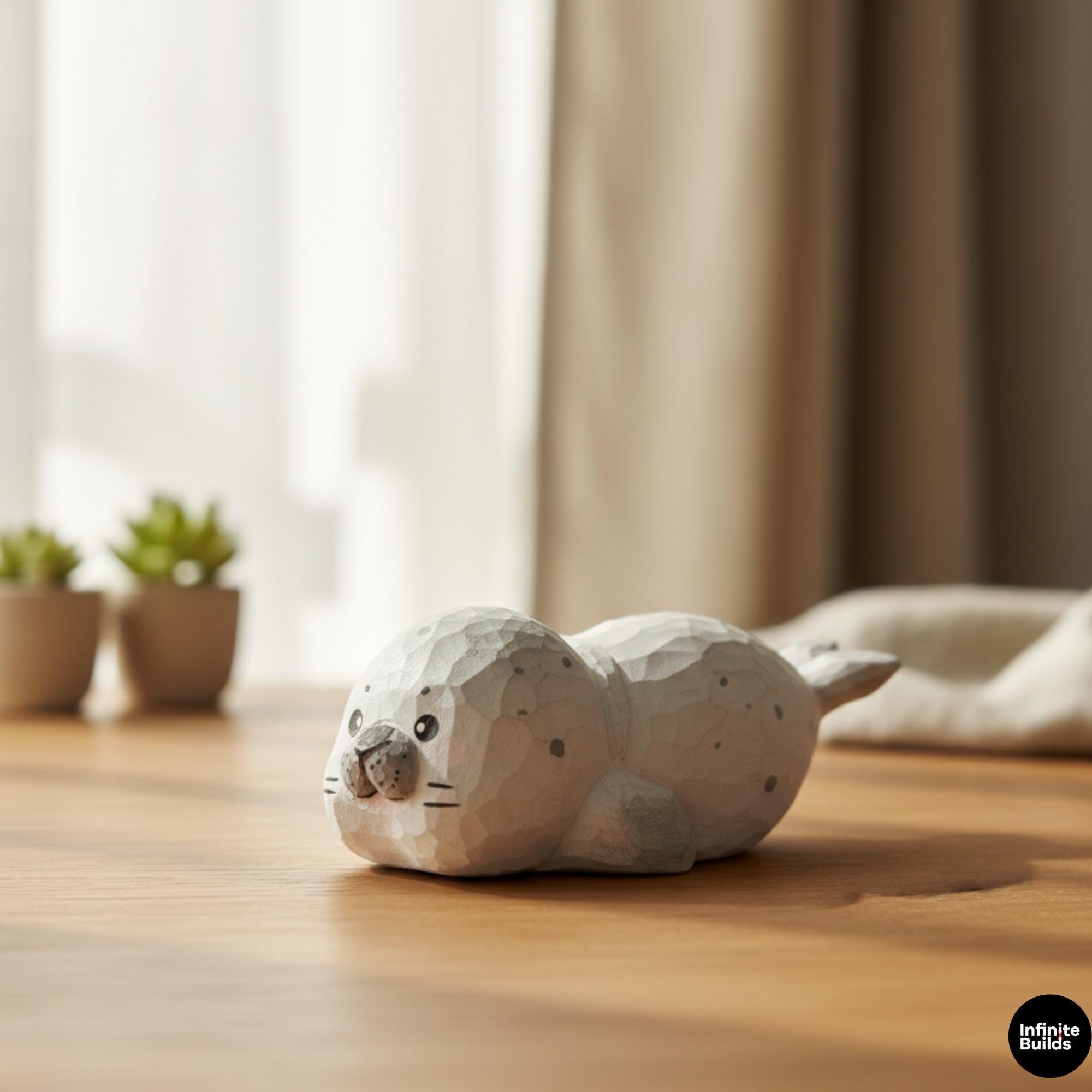 Mini Wooden Seal Figurine | Handmade Wood Miniature | Desk & Book Nook Decor | Cute Cozy Animal | Gift for Collectors