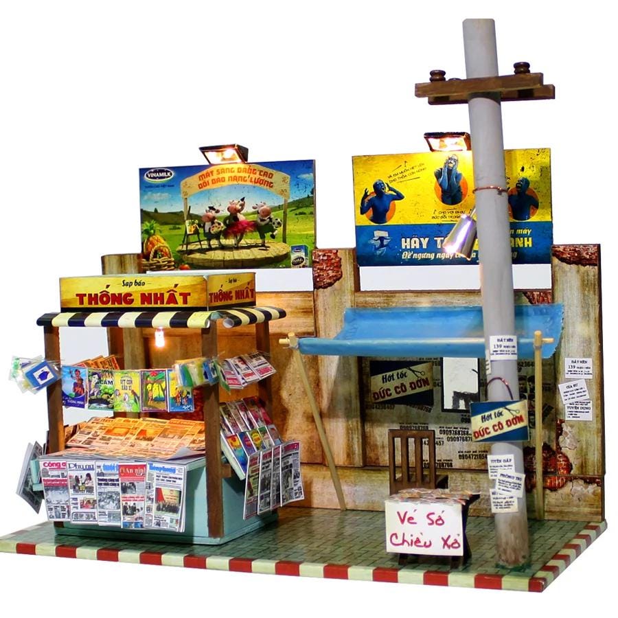Vietnam Vintage Newspaper Stand DIY Miniature Kit | Sạp báo Sài Gòn