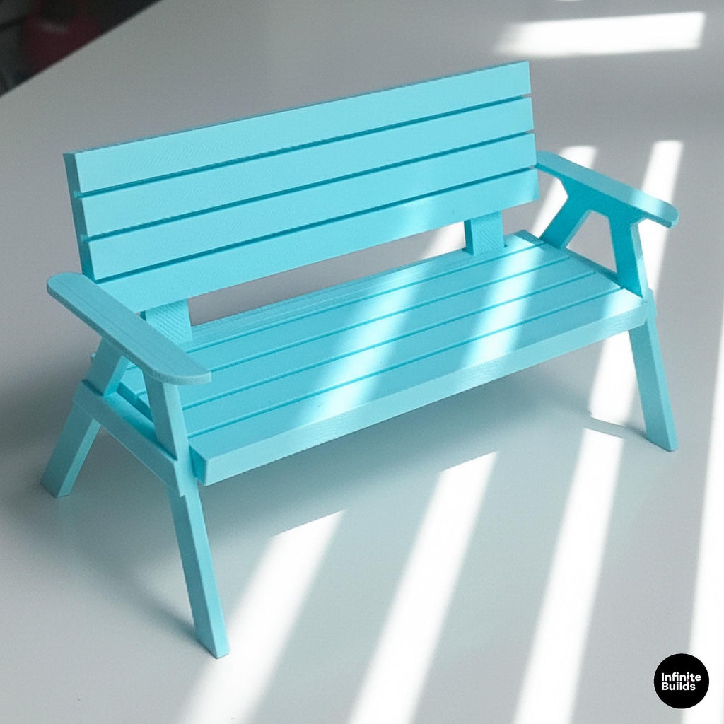 Miniature Bench for Dollhouse | 1:12 Scale Outdoor Garden Furniture | Pink & Brown Dollhouse Bench | Handmade 3D Printed Decor