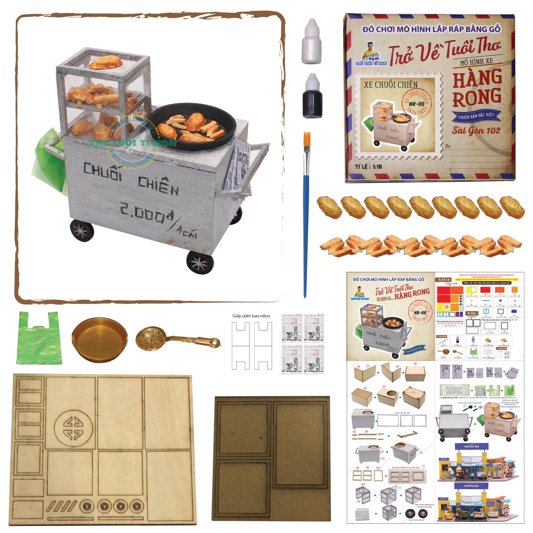 Miniature Vietnamese Fried Banana Cart DIY Kit: MDF Craft Project