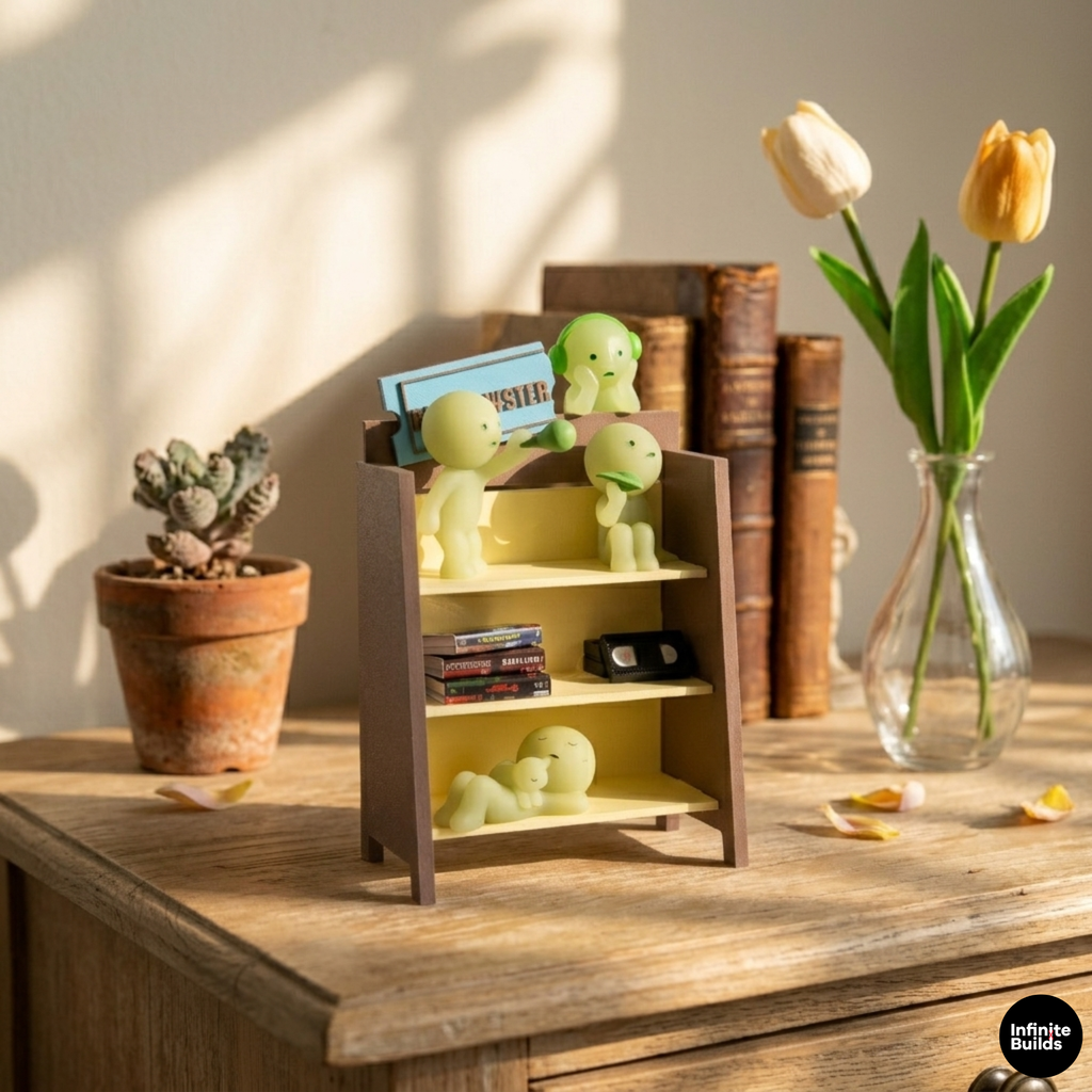 Mini VHS Display Shelf 1:12 | Retro Video Store Stand | Blockbuster Style Decor | Mini Movie Shelf | Collector Gift