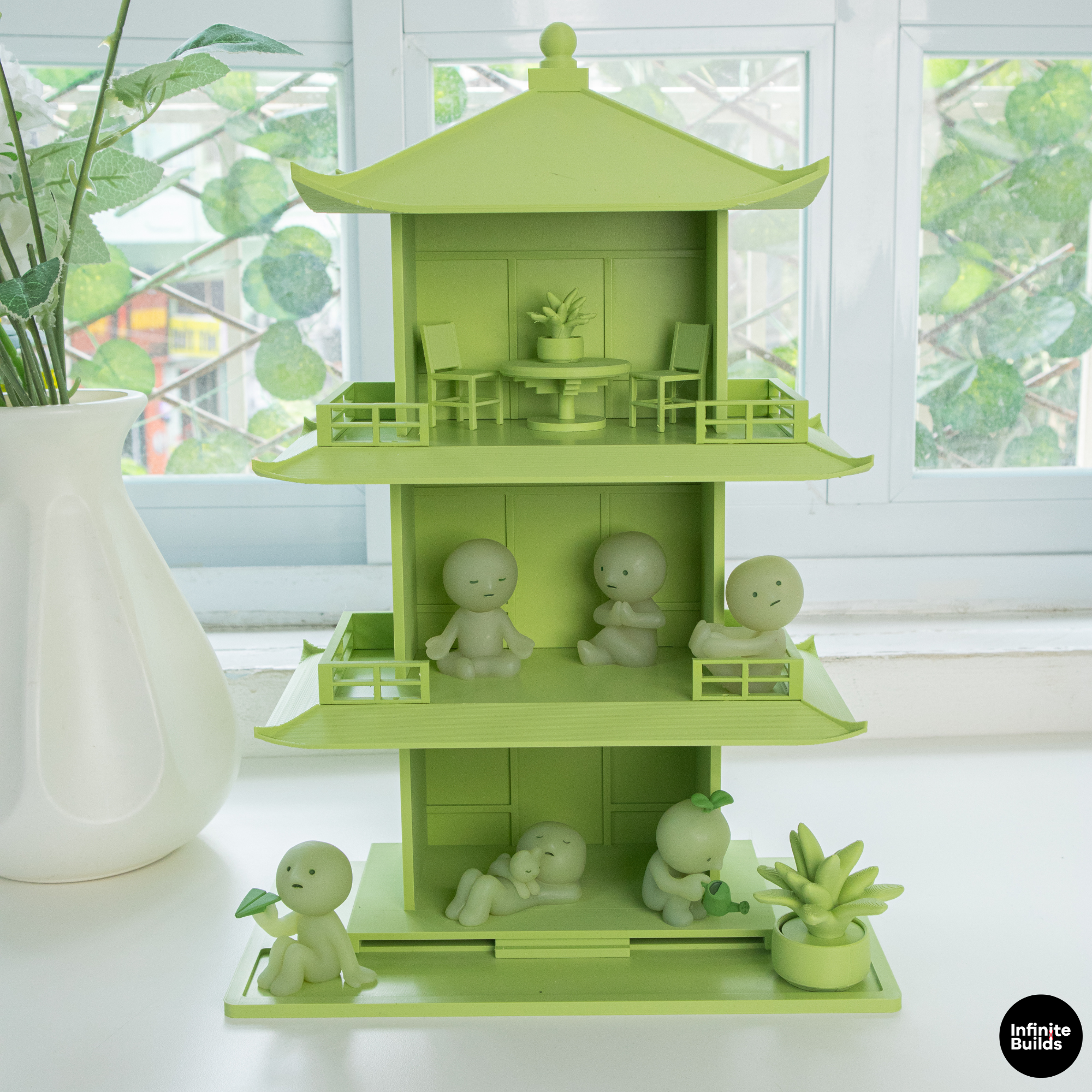 Smiski Tea House Shelf | Mini Japanese Pagoda Display | Dollhouse Decor | Desk Shelf for Mini Figures | Gift for Collectors