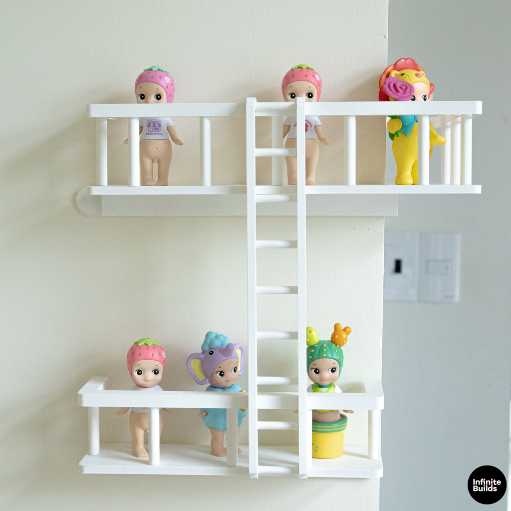 Corner Fire Escape Shelf for Smiski & Sonny Angel | Mini Wall Display with Ladder | Cute Figure Shelf Decor