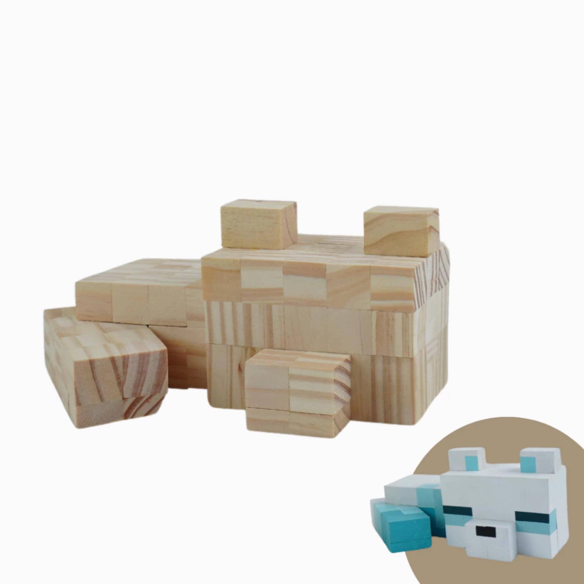 Minecraft Wooden Snow Fox Model & DIY Painting Kit | Handmade Natural Wood Toy, Collectible Gift for Gamers Kids