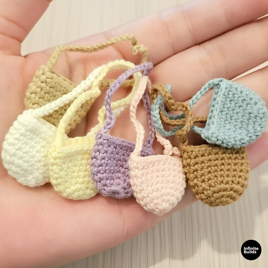 Set of 2 Mini Crochet Bags for Collectible Figures | Handmade Doll Accessories | Tiny Yarn Bags for Display Decor