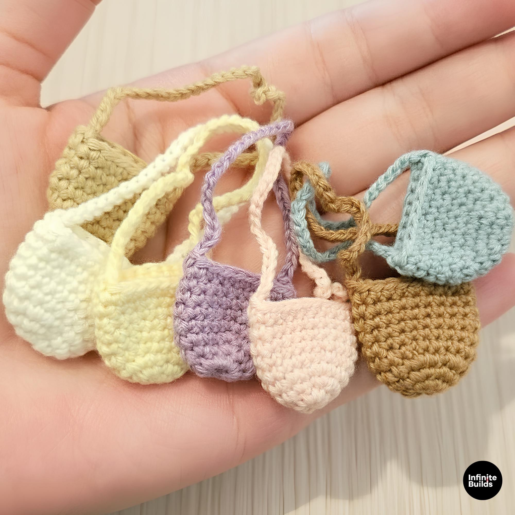 Set of 2 Mini Crochet Bags for Collectible Figures | Handmade Doll Accessories | Tiny Yarn Bags for Display Decor