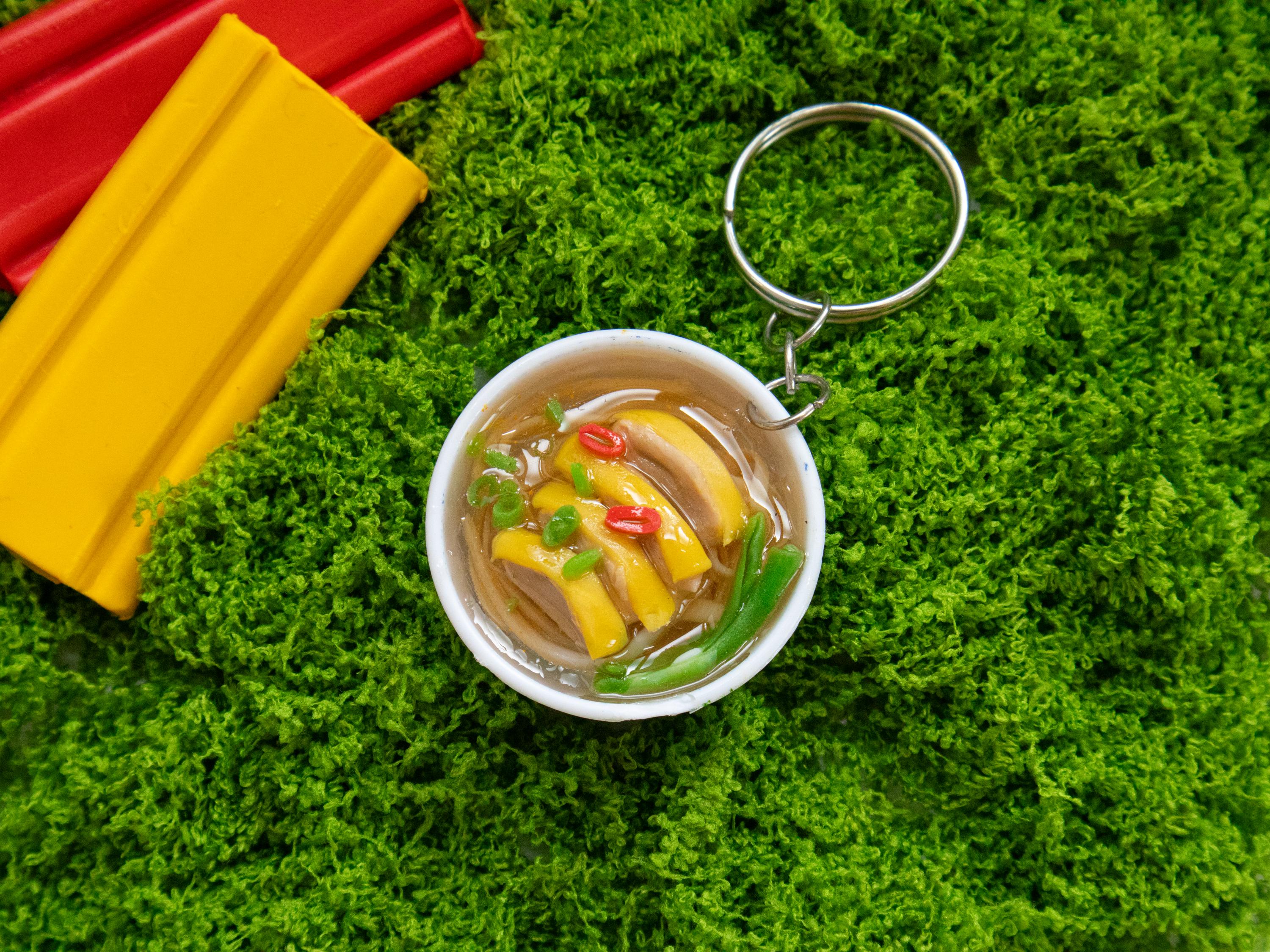 Miniature Chicken Pho Keychain: Vietnamese Polymer Clay Food