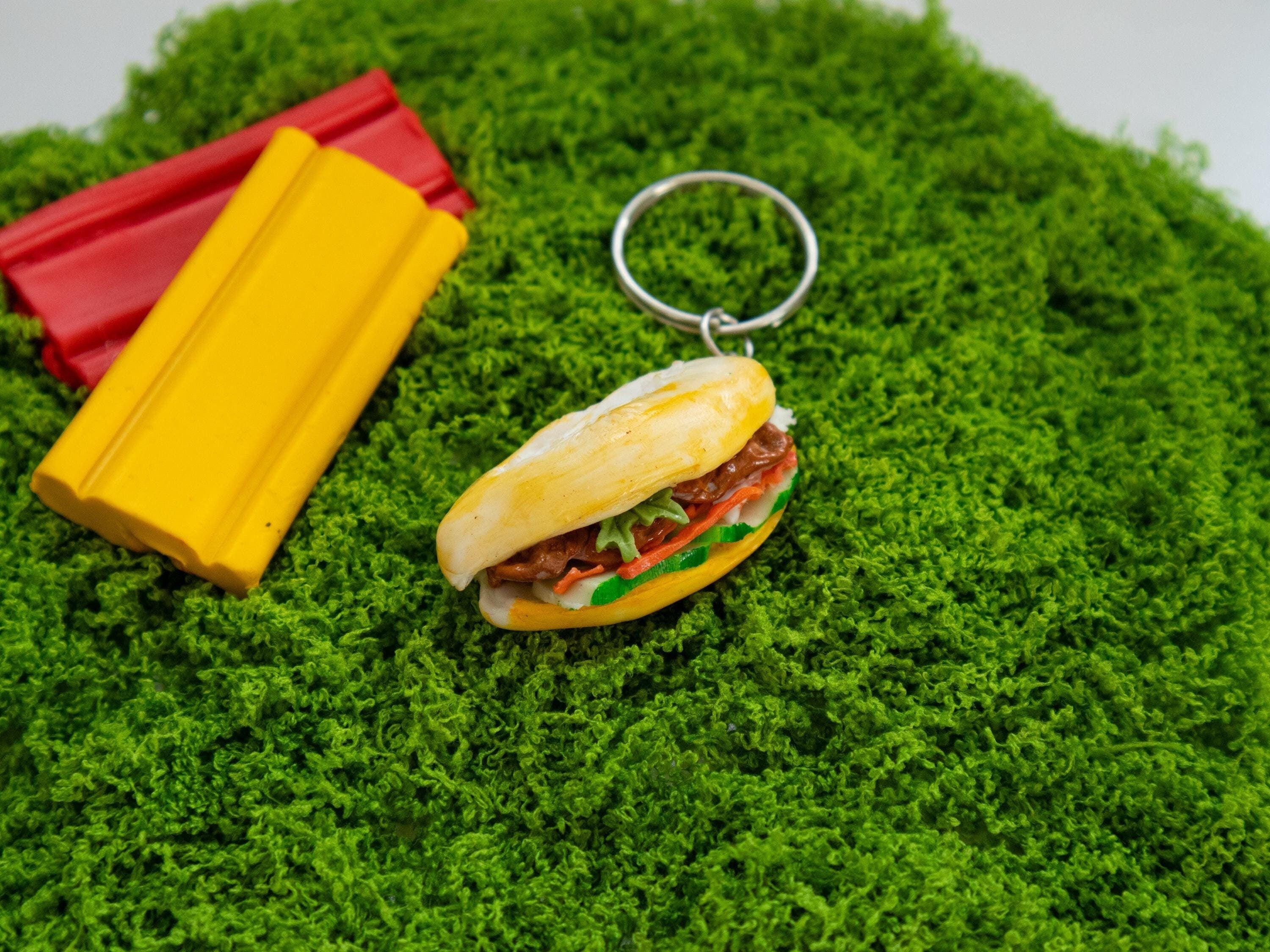 Mini Banh Mi Keychain: Handmade Polymer Clay Vietnamese Sandwich