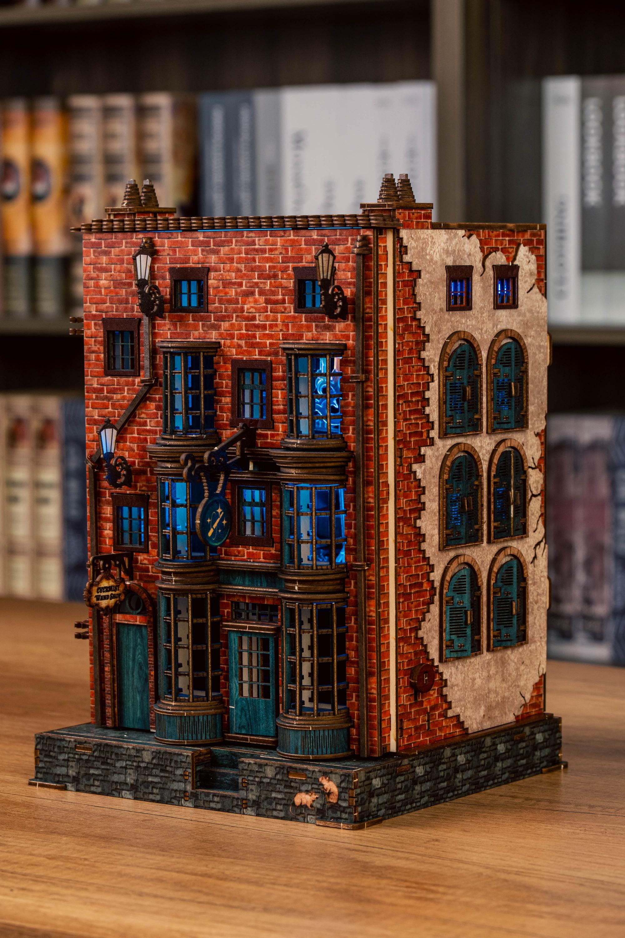 DIY Wooden Book Nook Kit: Enchanted Wand Shop with LED Lights