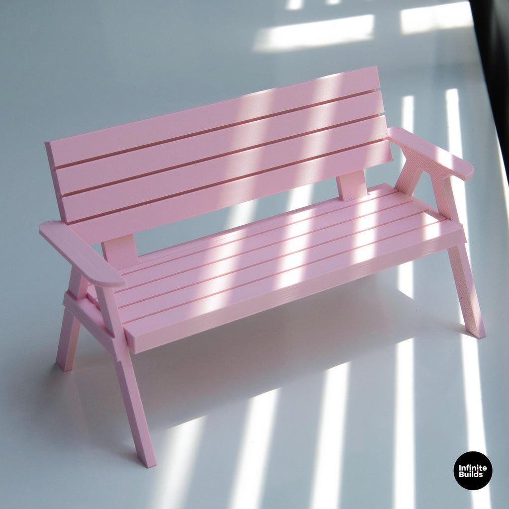 Miniature Bench for Dollhouse | 1:12 Scale Outdoor Garden Furniture | Pink & Brown Dollhouse Bench | Handmade 3D Printed Decor