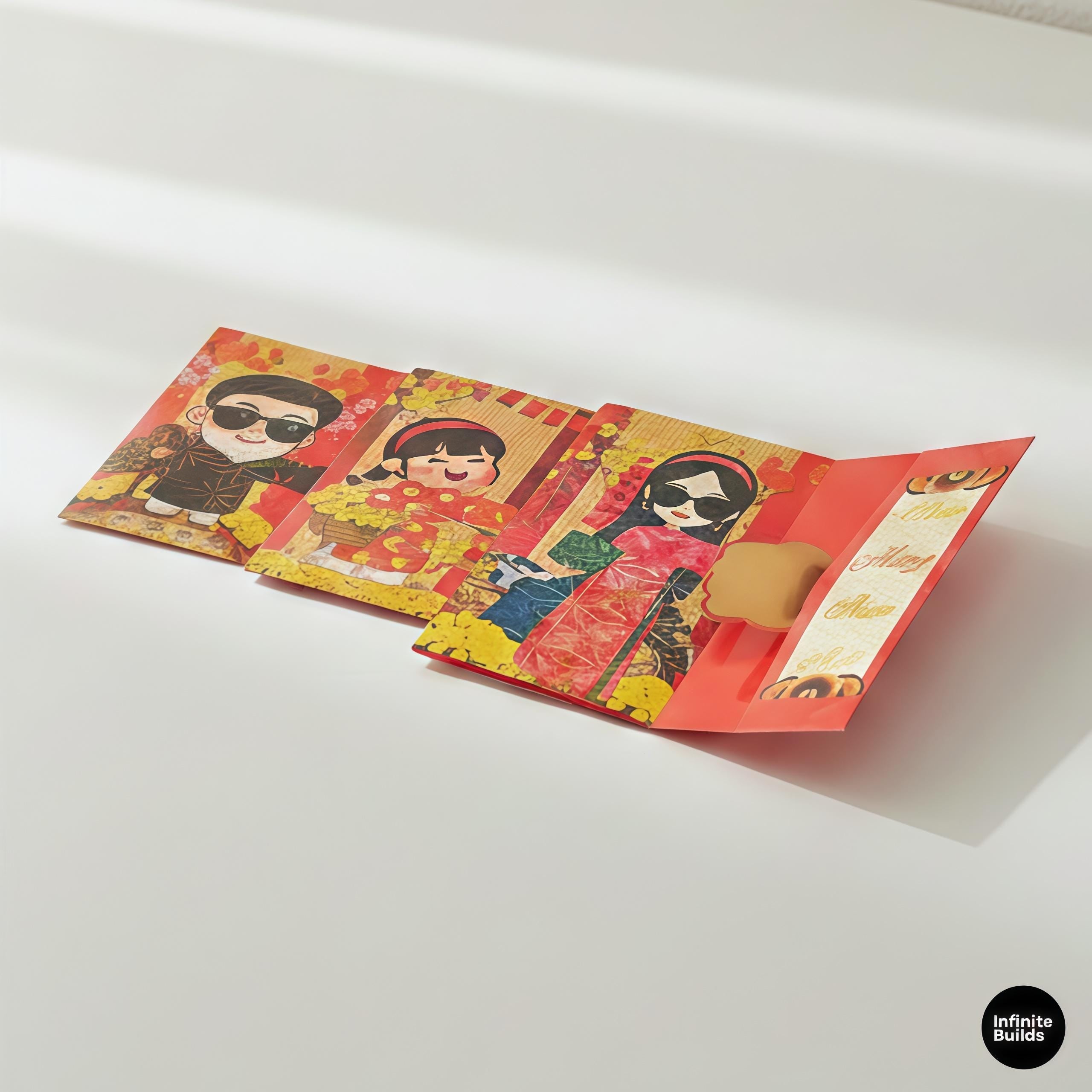 Assorted 3D Vietnamese Lucky Envelopes Set of 10 | Horizontal Open Style | Family Reunion Theme | Tet Red Packets 2026
