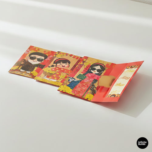 Assorted 3D Vietnamese Lucky Envelopes Set of 10 | Horizontal Open Style | Family Reunion Theme | Tet Red Packets 2026