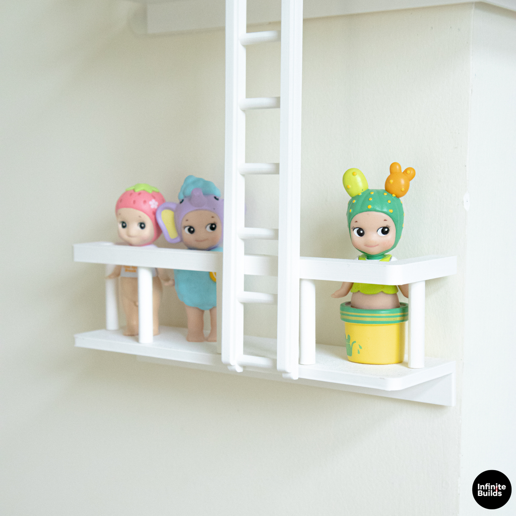 Corner Fire Escape Shelf for Smiski & Sonny Angel | Mini Wall Display with Ladder | Cute Figure Shelf Decor