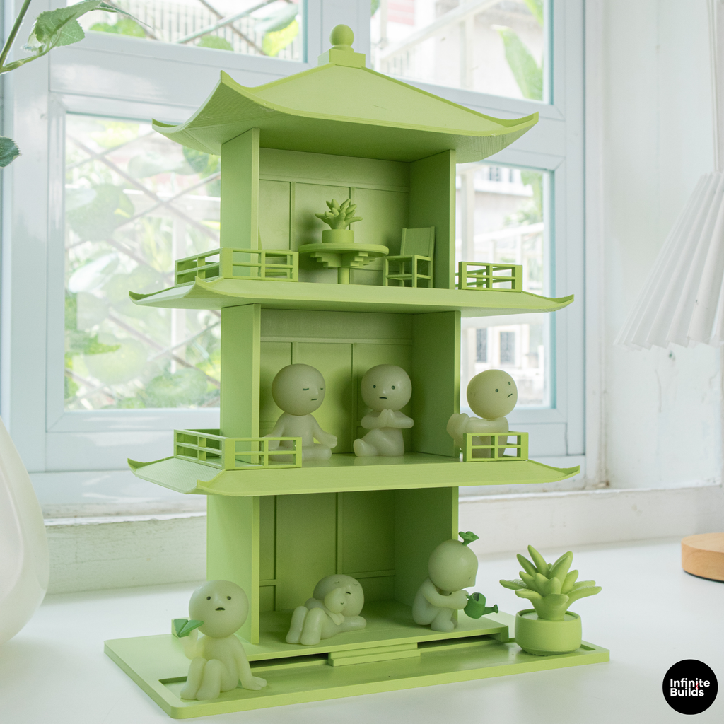 Smiski Tea House Shelf | Mini Japanese Pagoda Display | Dollhouse Decor | Desk Shelf for Mini Figures | Gift for Collectors