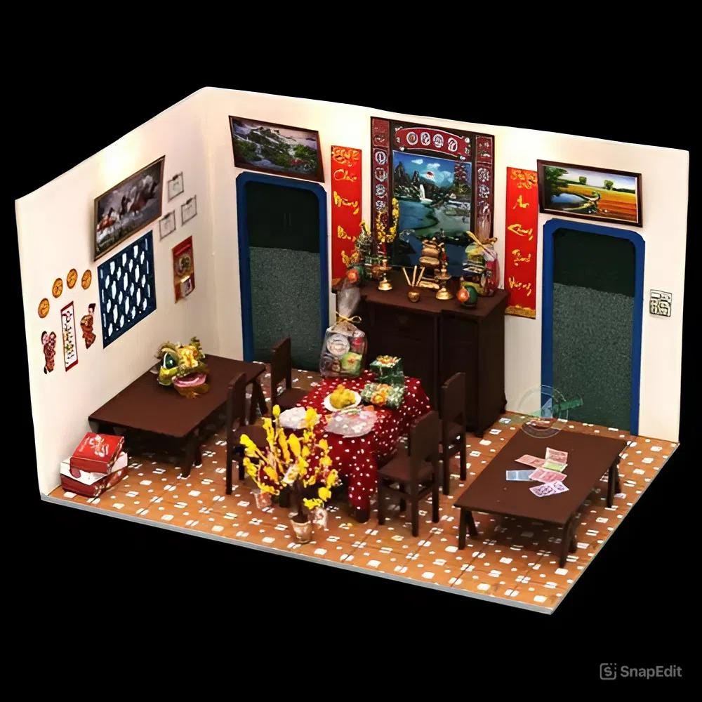 Miniature Vietnamese New Year Indoor DIY Kit | Vietnamese Dollhouse | Lunar New Year Gift | Mô Hình Tết Sum Vầy | Make Your Own Dollhouse