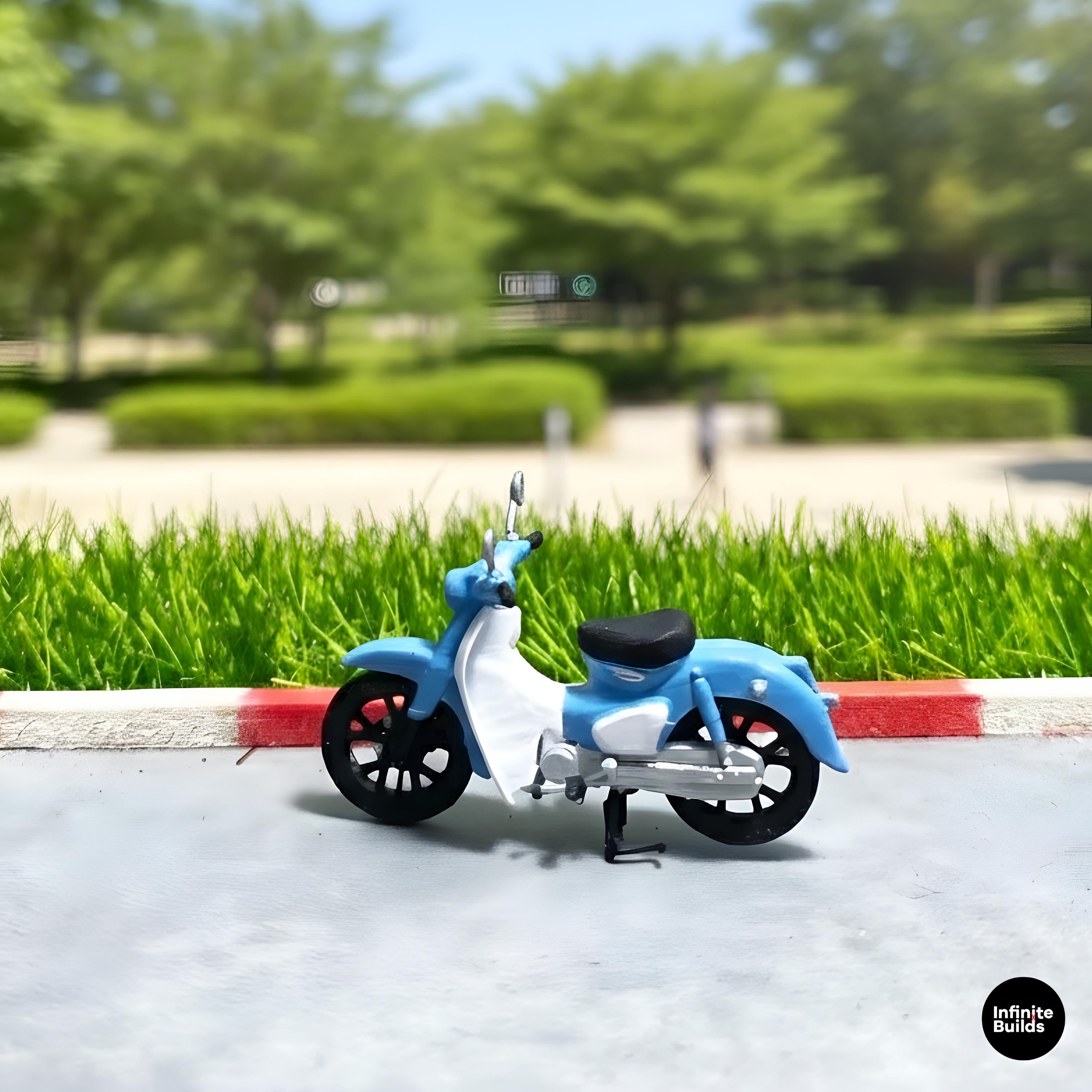 Honda Cub 1:64 Scale Mini Scooter | 12K Resin 3D Printed Motorcycle | High Detail Collectible Diorama Model