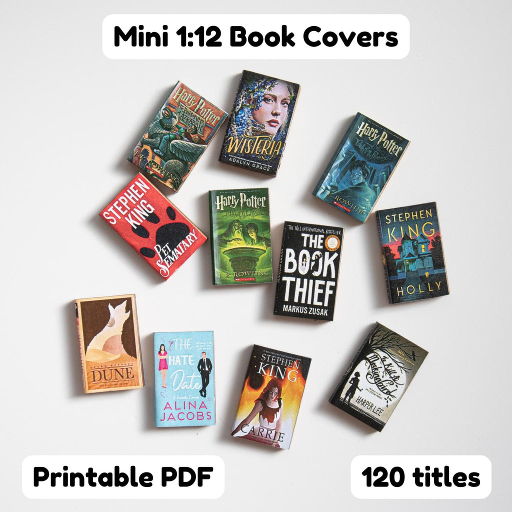 Printable 120 Miniature Book Covers | 1:12 Scale | Multiple Genres | TBR Jar | Dollhouse Library | Anxiety Book Shelf | Digital Download