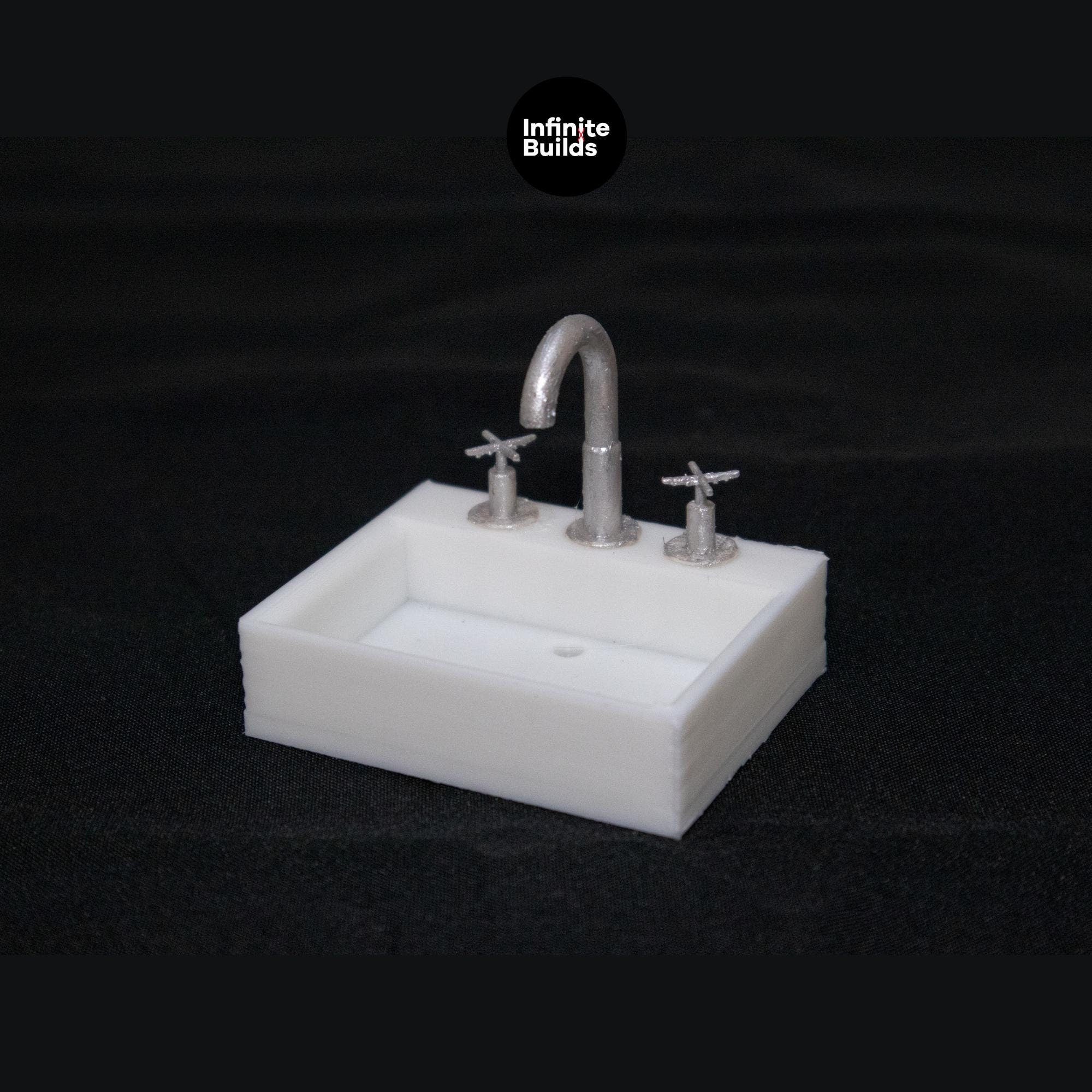 Miniature 1:12 Small Simple Sink with Faucet | Mini Kitchen Sink | Personalized Faucet Colors | Bathroom Sink | Dollhouse Sink
