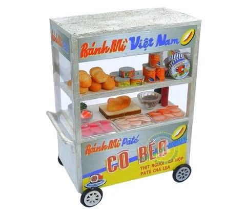 Modern Banh Mi Cart DIY Kit: 3D Wooden Puzzle, Vietnam Souvenir