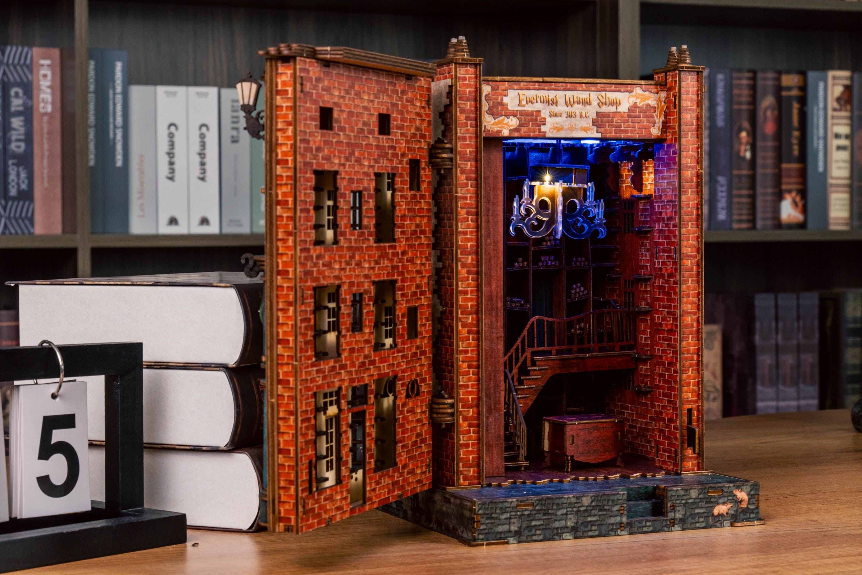 DIY Wooden Book Nook Kit: Enchanted Wand Shop with LED Lights