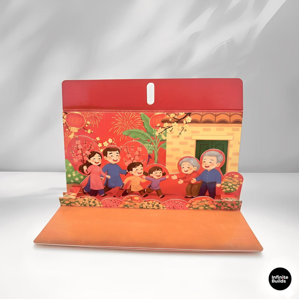 Assorted 3D Pop Up Red Envelopes Collection 2026 | Horizontal Wide Size | Vietnamese Tet Lucky Money | Mixed Family Scenes | Set of 5